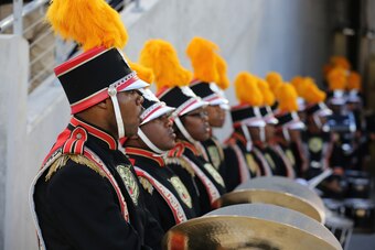 HOUSTON, TX - SEPTEMBER 06: The Grambling State Tigers marching band enters the stadium before the Houston Cougars play the Grambling State Tigers on September 6, 2014 at TDECU Stadium in Houston, Texas. (Photo by Thomas B. Shea/Getty Images)