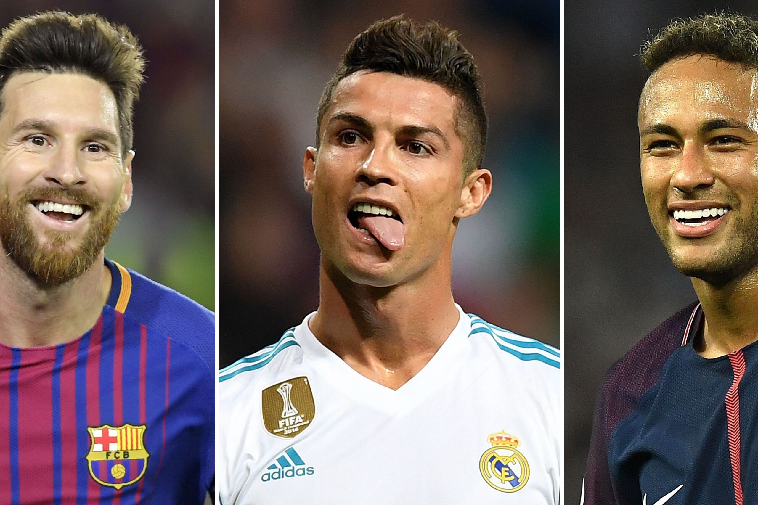 A combination of images shows (L-R) Barcelona's Argentinian forward Lionel Messi, Real Madrid's Portuguese forward Cristiano Ronaldo and Paris Saint-Germain's Brazilian striker Neymar.
Neymar was named alongside Cristiano Ronaldo and Lionel Messi on the t A combination of images shows (L-R) Barcelona's Argentinian forward Lionel Messi, Real Madrid's Portuguese forward Cristiano Ronaldo and Paris Saint-Germain's Brazilian striker Neymar.
Neymar was named alongside Cristiano Ronaldo and Lionel Messi on the t
