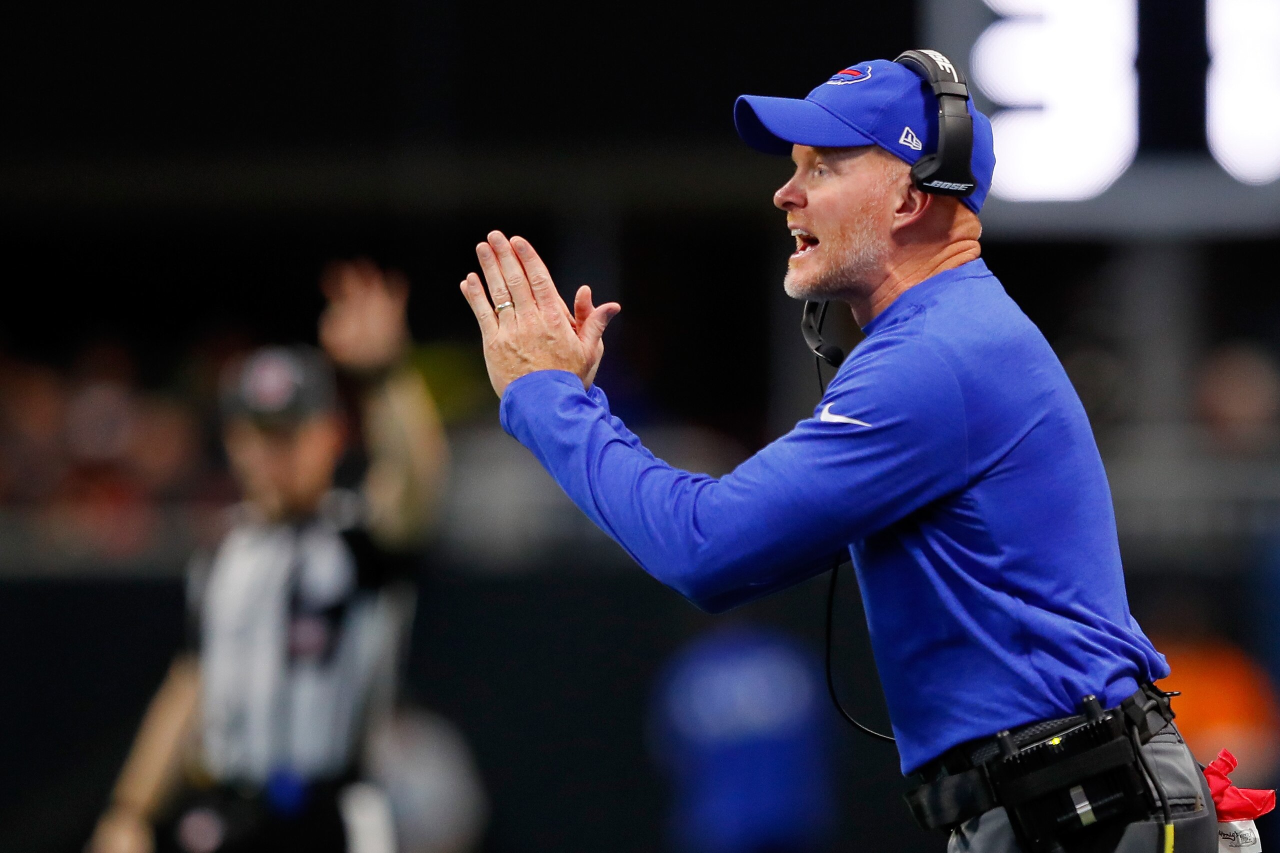 ATLANTA, GA - OCTOBER 01: Head coach Sean McDermott of the Buffalo Bills during the first half against the Atlanta Falcons at Mercedes-Benz Stadium on October 1, 2017 in Atlanta, Georgia. (Photo by Kevin C.  Cox/Getty Images)