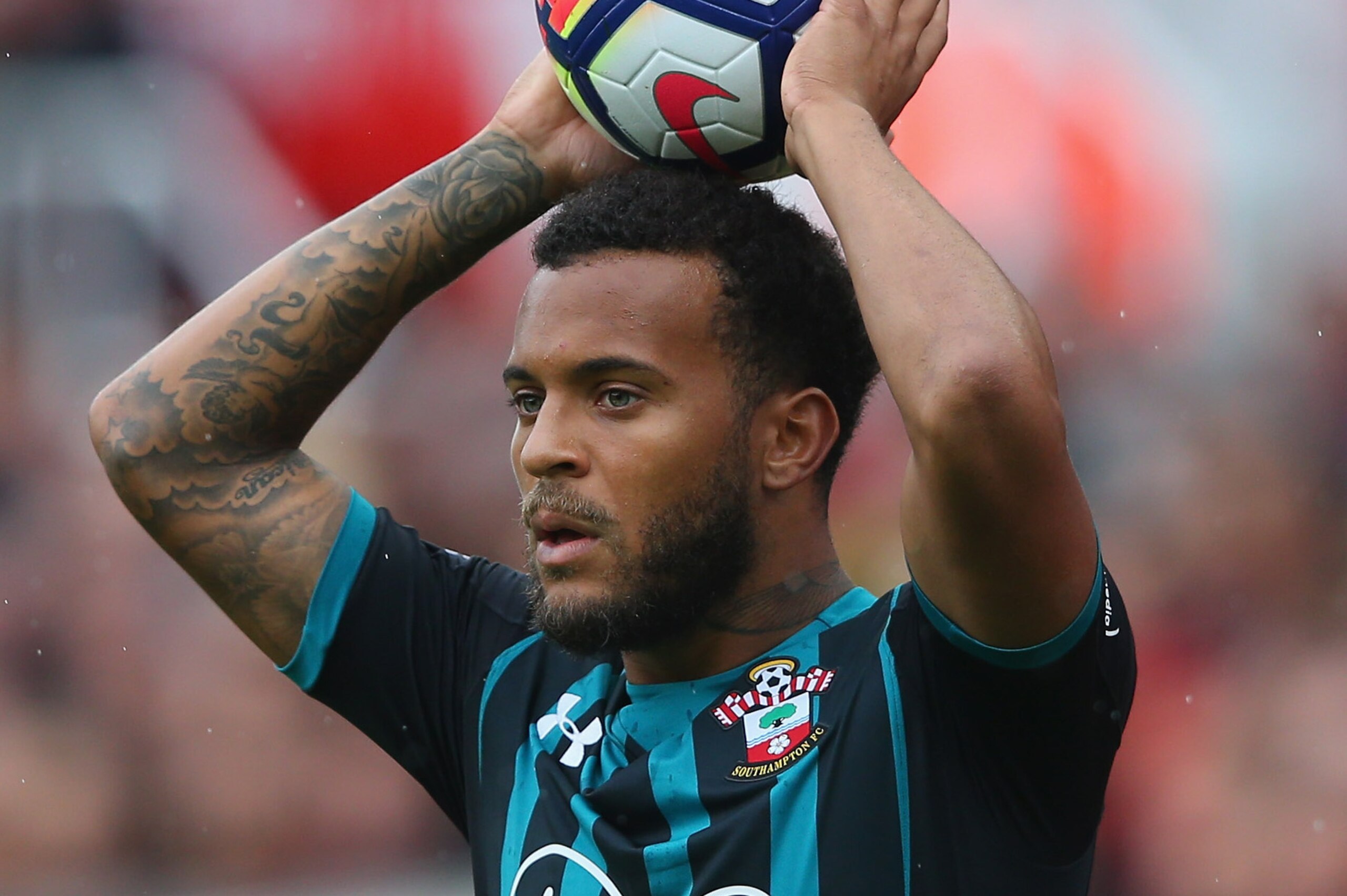 STOKE ON TRENT, ENGLAND - SEPTEMBER 30:  Ryan Bertrand of Southampton takes a throw in during the Premier League match between Stoke City and Southampton at Bet365 Stadium on September 30, 2017 in Stoke on Trent, England.  (Photo by Alex Livesey/Getty Ima
