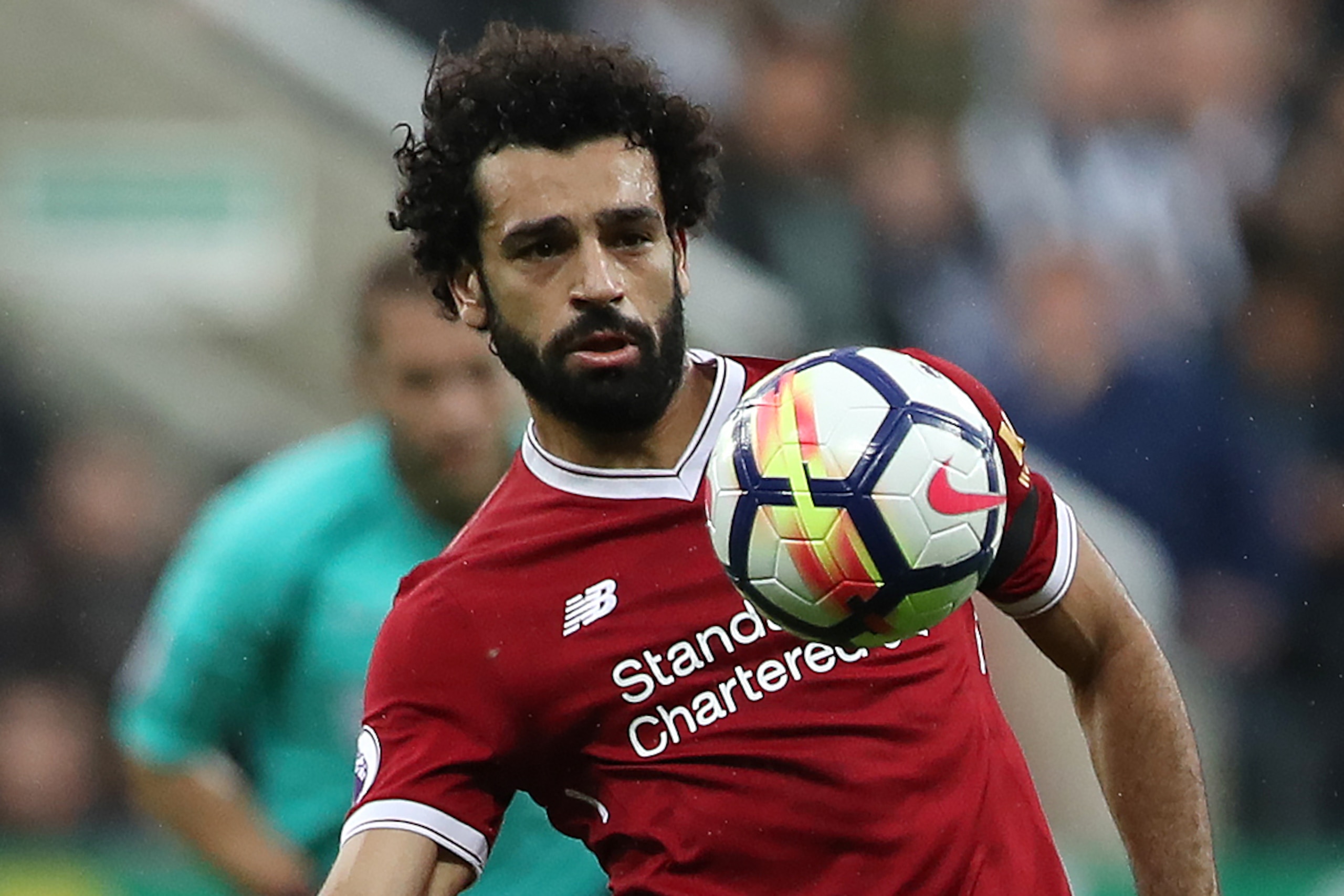 NEWCASTLE UPON TYNE, ENGLAND - OCTOBER 01: Mohamed Salah of Liverpool controls the ball during the Premier League match between Newcastle United and Liverpool at St. James Park on October 1, 2017 in Newcastle upon Tyne, England. (Photo by Ian MacNicol/Get
