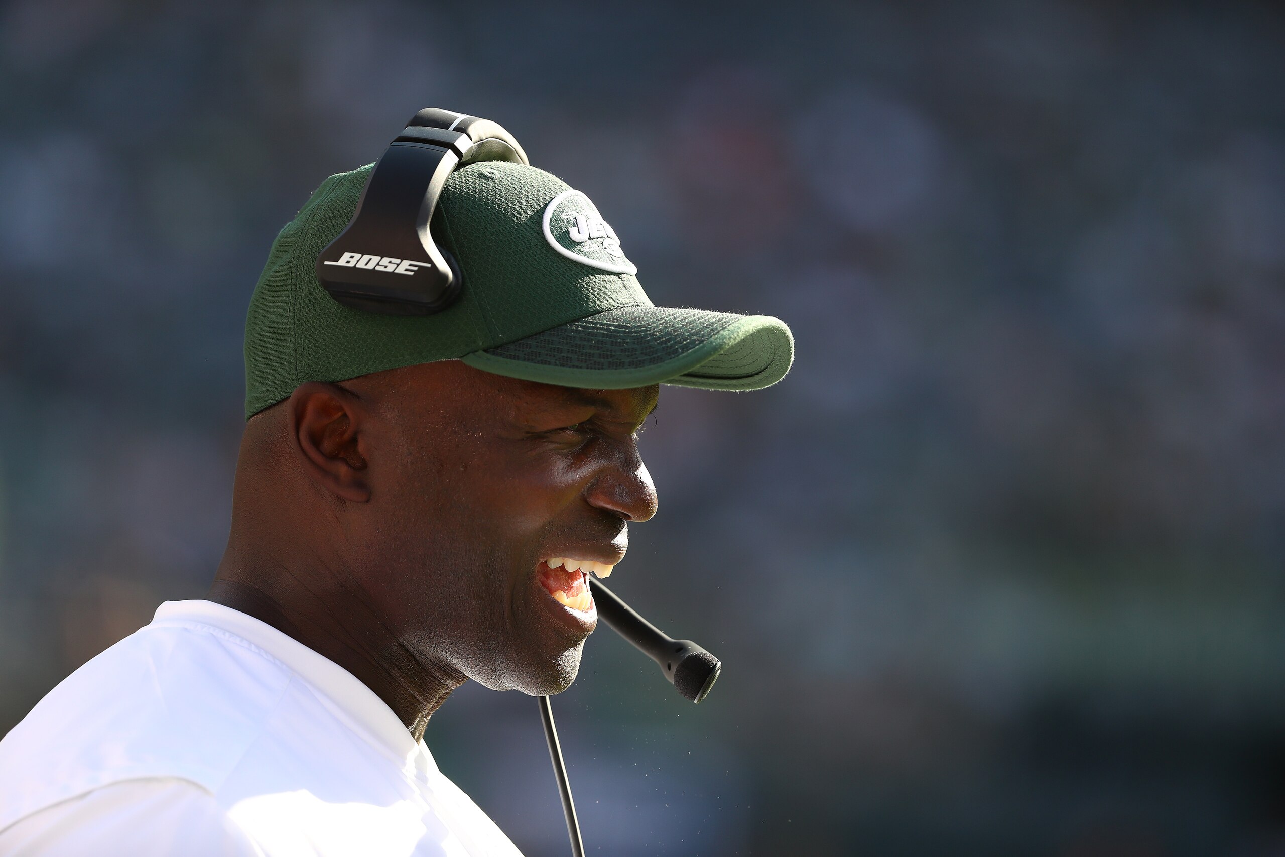 EAST RUTHERFORD, NJ - SEPTEMBER 24: Head coach Todd Bowles of the New York Jets  looks on against the Miami Dolphins during their game at MetLife Stadium on September 24, 2017 in East Rutherford, New Jersey.  (Photo by Al Bello/Getty Images)