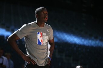 JOHANNESBURG, SOUTH AFRICA - AUGUST 4: Victor Oladipo of Team Africa practices for the 2017 Africa Game as part of the Basketball Without Borders Africa at the Ticketpro Dome on August 4, 2017 in Gauteng province of Johannesburg, South Africa.  NOTE TO US