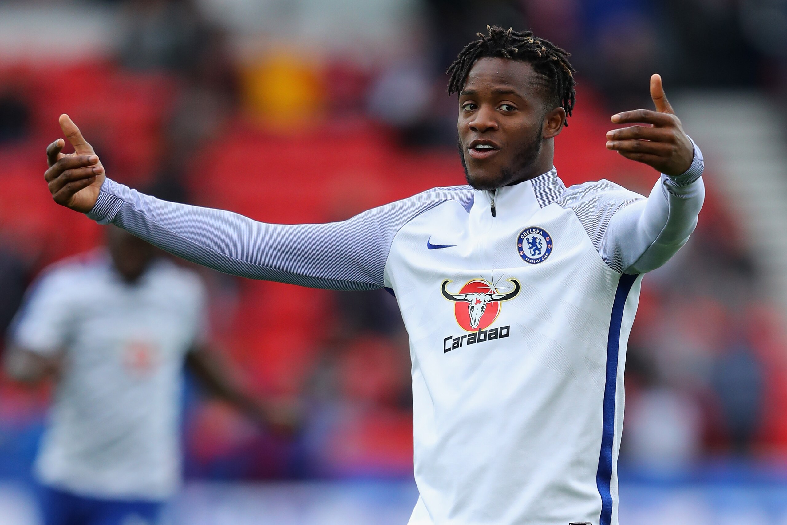 STOKE ON TRENT, ENGLAND - SEPTEMBER 23: Michy Batshuayi of Chelsea looks on as he warms up prior to the Premier League match between Stoke City and Chelsea at Bet365 Stadium on September 23, 2017 in Stoke on Trent, England. (Photo by Richard Heathcote/Ge STOKE ON TRENT, ENGLAND - SEPTEMBER 23: Michy Batshuayi of Chelsea looks on as he warms up prior to the Premier League match between Stoke City and Chelsea at Bet365 Stadium on September 23, 2017 in Stoke on Trent, England. (Photo by Richard Heathcote/Ge