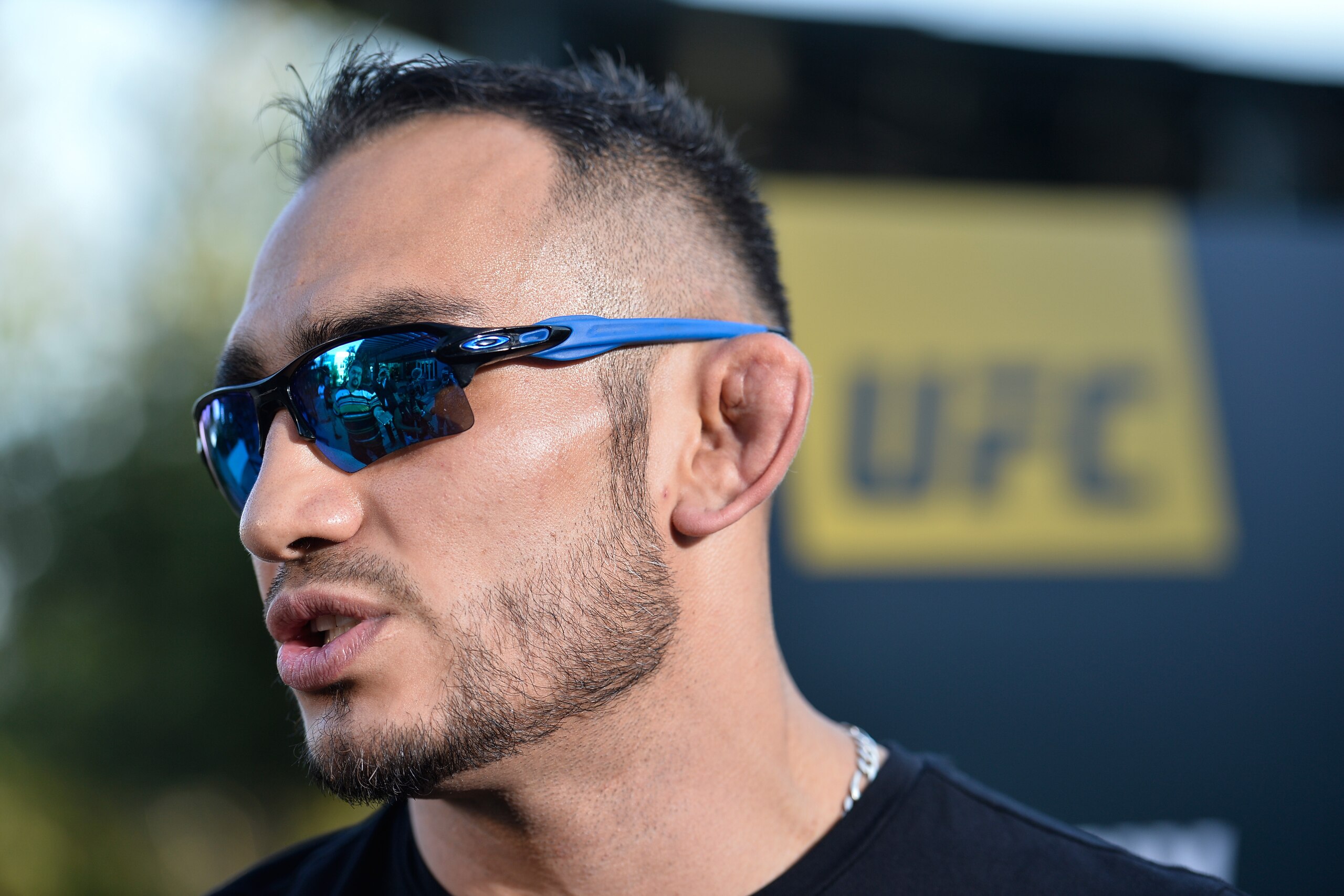 LAS VEGAS, NV - AUGUST 24:   Tony Ferguson speaks to the media during the UFC 215 & UFC 216 Title Bout Participants Las Vegas Media Day at the UFC Headquarters on August 24, 2017 in Las Vegas, Nevada. (Photo by Brandon Magnus/Zuffa LLC/Zuffa LLC via Getty