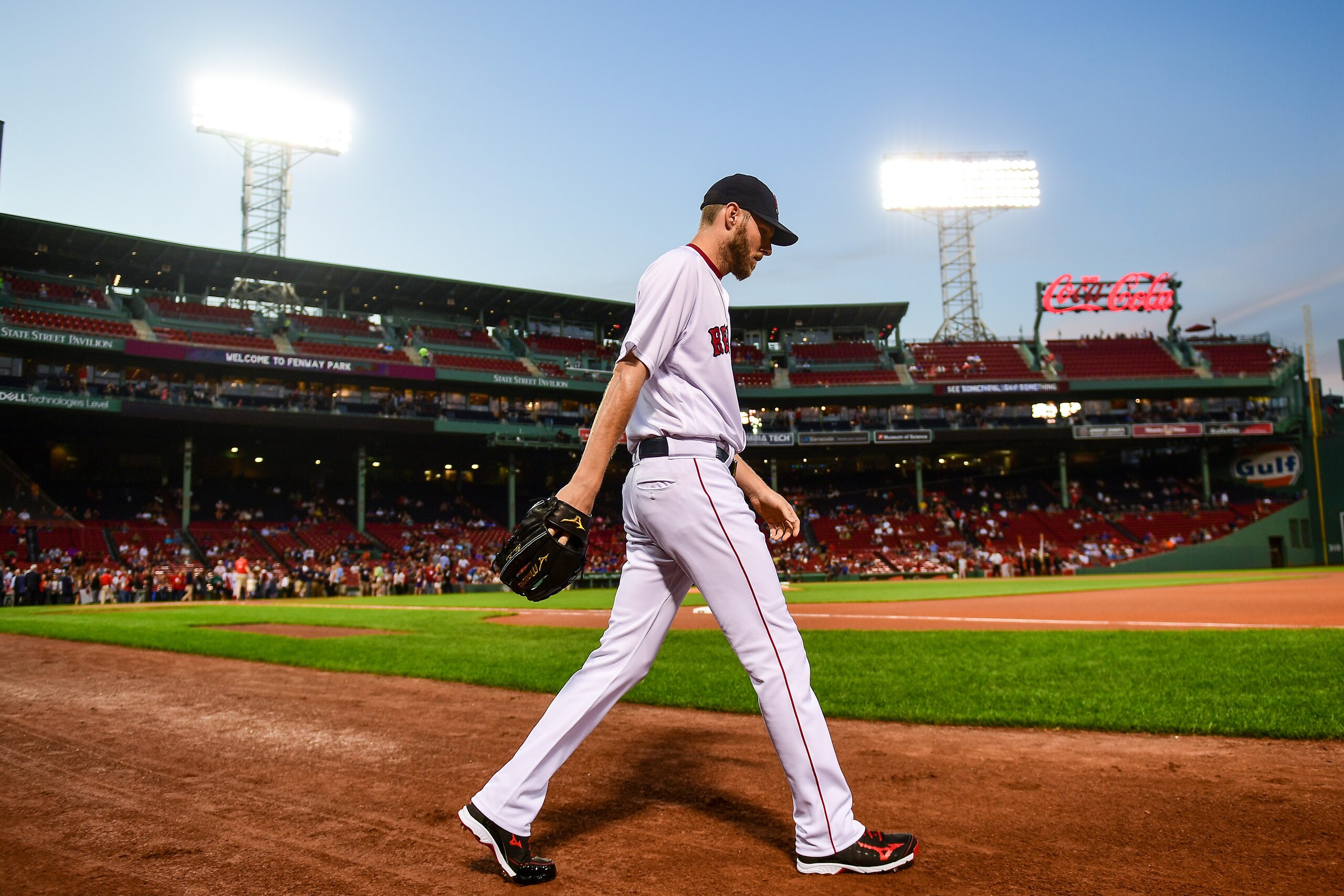 BOSTON, MA - SEPTEMBER 26: Chris Sale #41 of the Boston Red Sox walks to the bullpen before a game against the Toronto Blue Jays on September 26, 2017 at Fenway Park in Boston, Massachusetts. (Photo by Billie Weiss/Boston Red Sox/Getty Images)