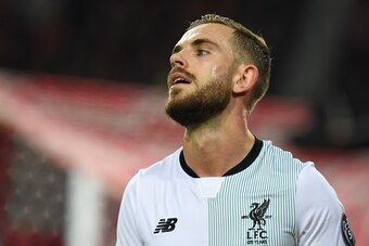 Liverpool's midfielder from England Jordan Henderson reacts during the UEFA Champions League Group E football match between FC Spartak Moscow and Liverpool FC at the Otkrytie Arena stadium in Moscow on September 26, 2017. / AFP PHOTO / Kirill KUDRYAVTSEV 