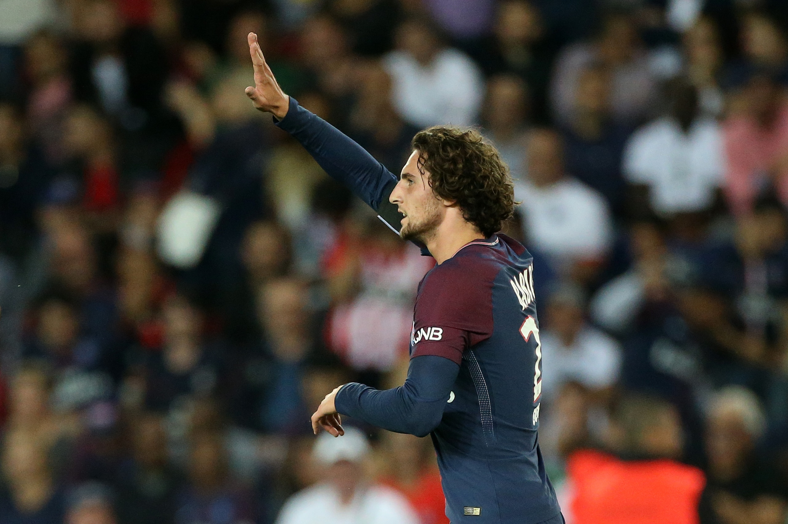 PARIS, FRANCE - AUGUST 20: Adrien Rabiot of PSG celebrates his goal during the French Ligue 1 match between Paris Saint Germain (PSG) and Toulouse FC (TFC) at Parc des Princes on August 20, 2017 in Paris, France. (Photo by Jean Catuffe/Getty Images)