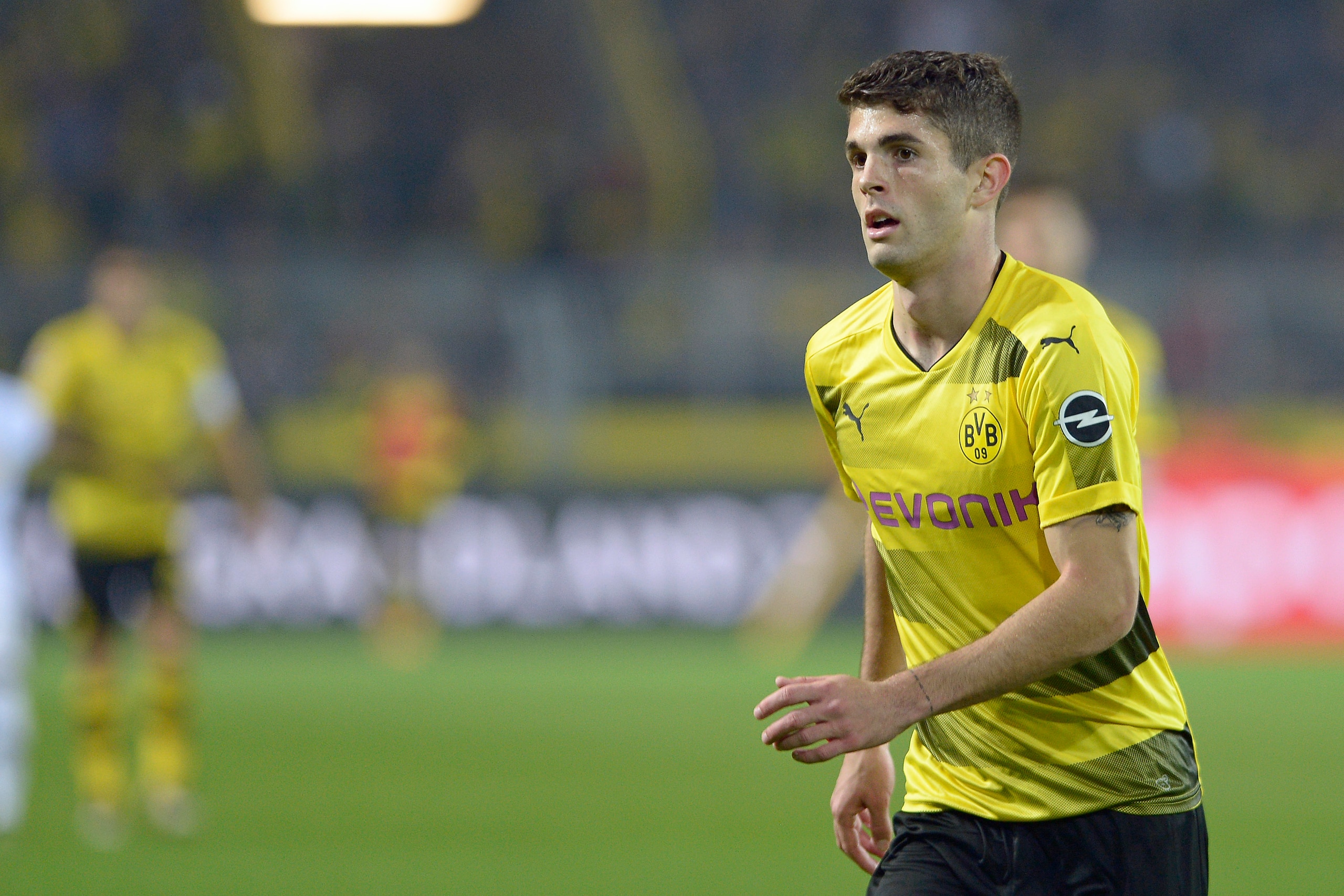 DORTMUND, GERMANY - SEPTEMBER 23: Christian Pulisic of Dortmund looks on during the Bundesliga match between Borussia Dortmund and Borussia Moenchengladbach at Signal Iduna Park on September 23, 2017 in Dortmund, Germany. (Photo by TF-Images/TF-Images via