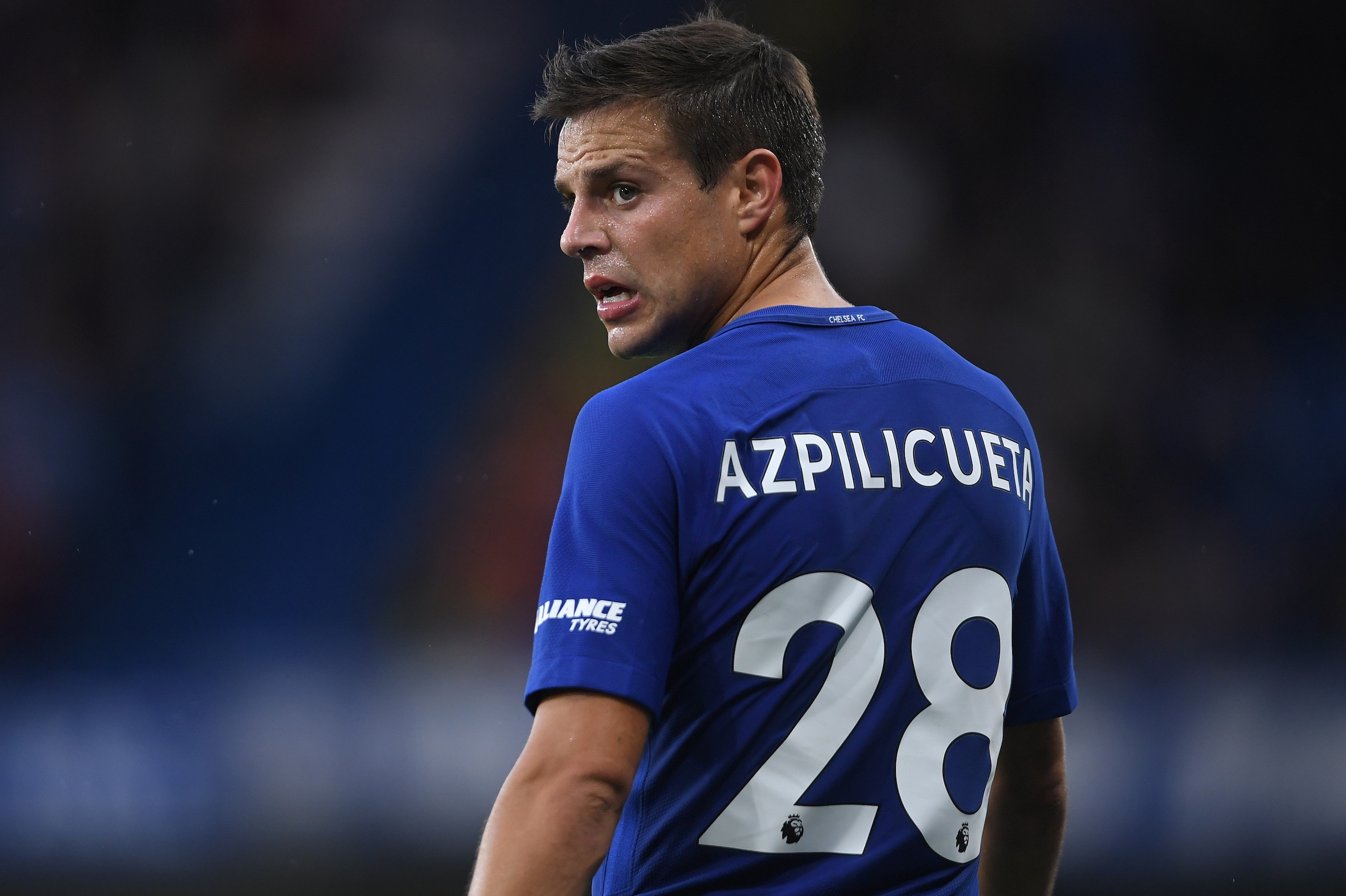 LONDON, ENGLAND - SEPTEMBER 30: Cesar Azpilicueta of Chelsea in action during the Premier League match between Chelsea and Manchester City at Stamford Bridge on September 30, 2017 in London, England. (Photo by Mike Hewitt/Getty Images) LONDON, ENGLAND - SEPTEMBER 30: Cesar Azpilicueta of Chelsea in action during the Premier League match between Chelsea and Manchester City at Stamford Bridge on September 30, 2017 in London, England. (Photo by Mike Hewitt/Getty Images)