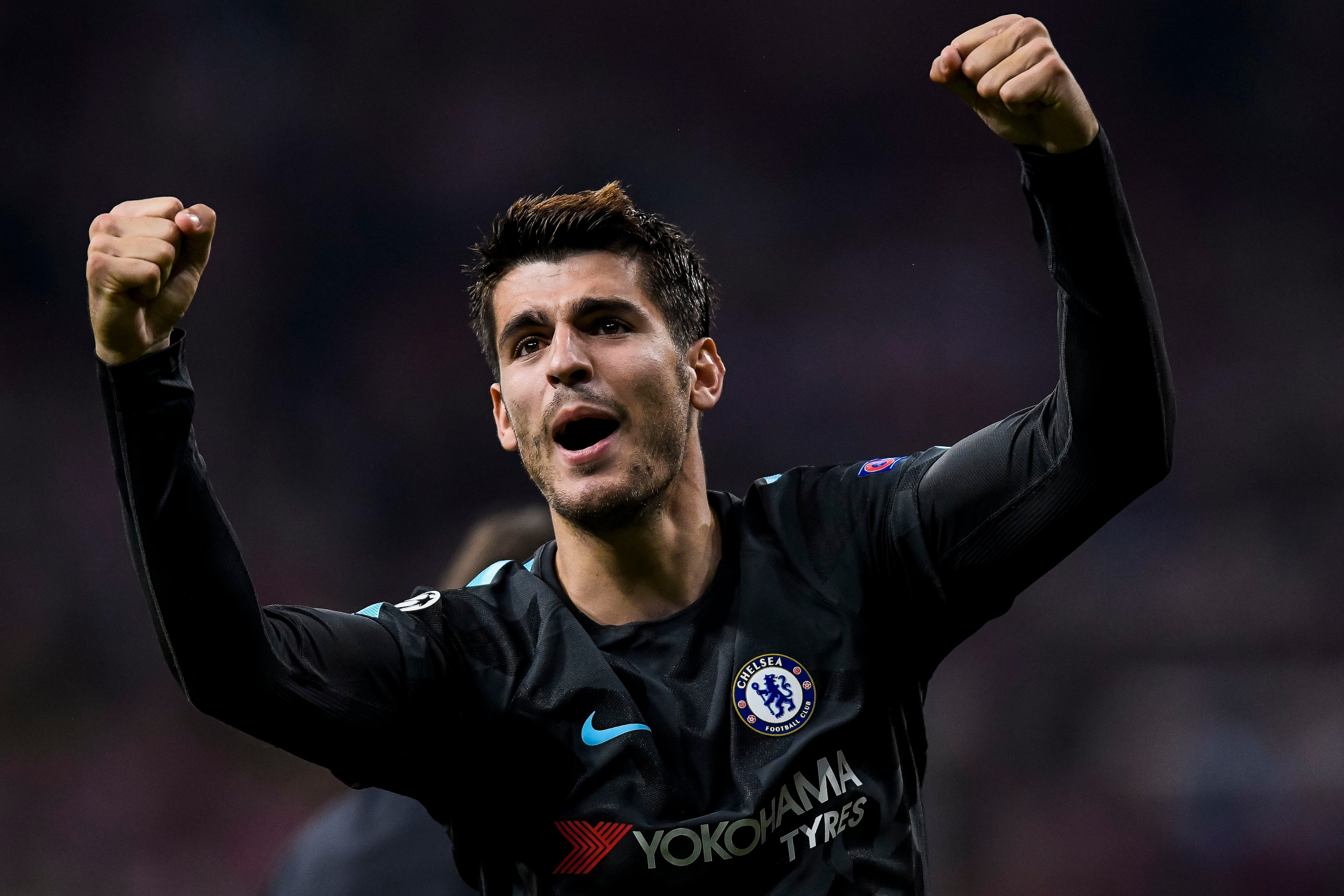 MADRID, SPAIN - SEPTEMBER 27: Alvaro Morata of Chelsea FC celebrates during the UEFA Champions League 2017-18 match between Atletico de Madrid and Chelsea FC at the Wanda Metropolitano on 27 September 2017, in Madrid, Spain. (Photo by Power Sport Images/G
