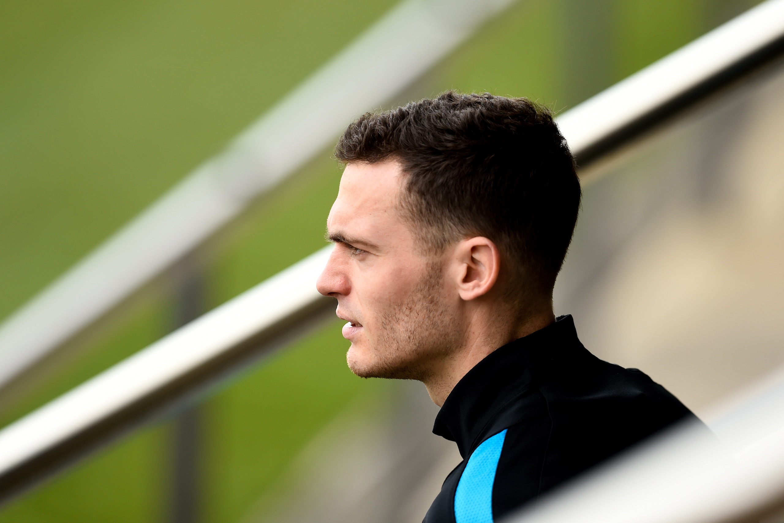BARCELONA, SPAIN - MARCH 15:  Thomas Vermaelen of FC Barcelona looks on  during a training session ahead of their UEFA Champions Leage round of 16 second leg match against Arsenal FC at Ciutat Esportiva on March 15, 2016 in Barcelona, Spain.  (Photo by Da