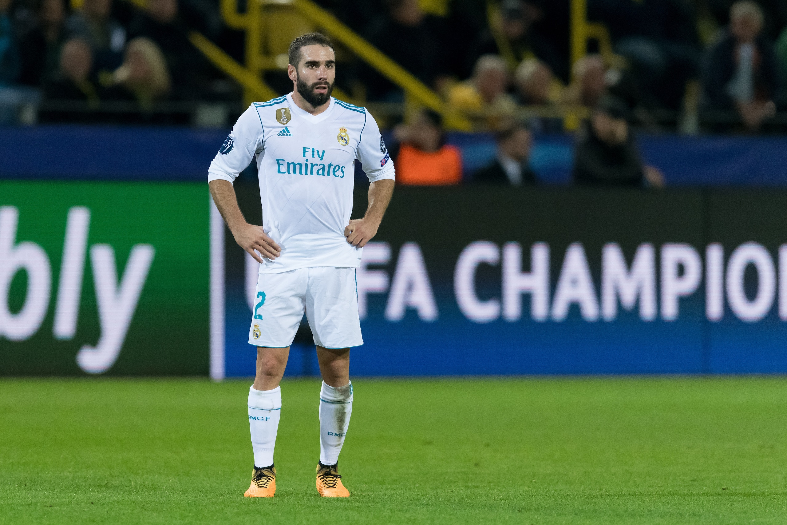 DORTMUND, GERMANY - SEPTEMBER 26: Daniel Carvajal of Real Madrid looks on during the UEFA Champions League group H match between Borussia Dortmund and Real Madrid at Signal Iduna Park on September 26, 2017 in Dortmund, Germany. (Photo by TF-Images/TF-Imag