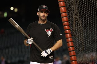 PHOENIX, AZ - OCTOBER 04:  J.D. Martinez #28 of the Arizona Diamondbacks takes batting practice prior to the start of the National League Wild Card game against the Colorado Rockies at Chase Field on October 4, 2017 in Phoenix, Arizona.  (Photo by Christi