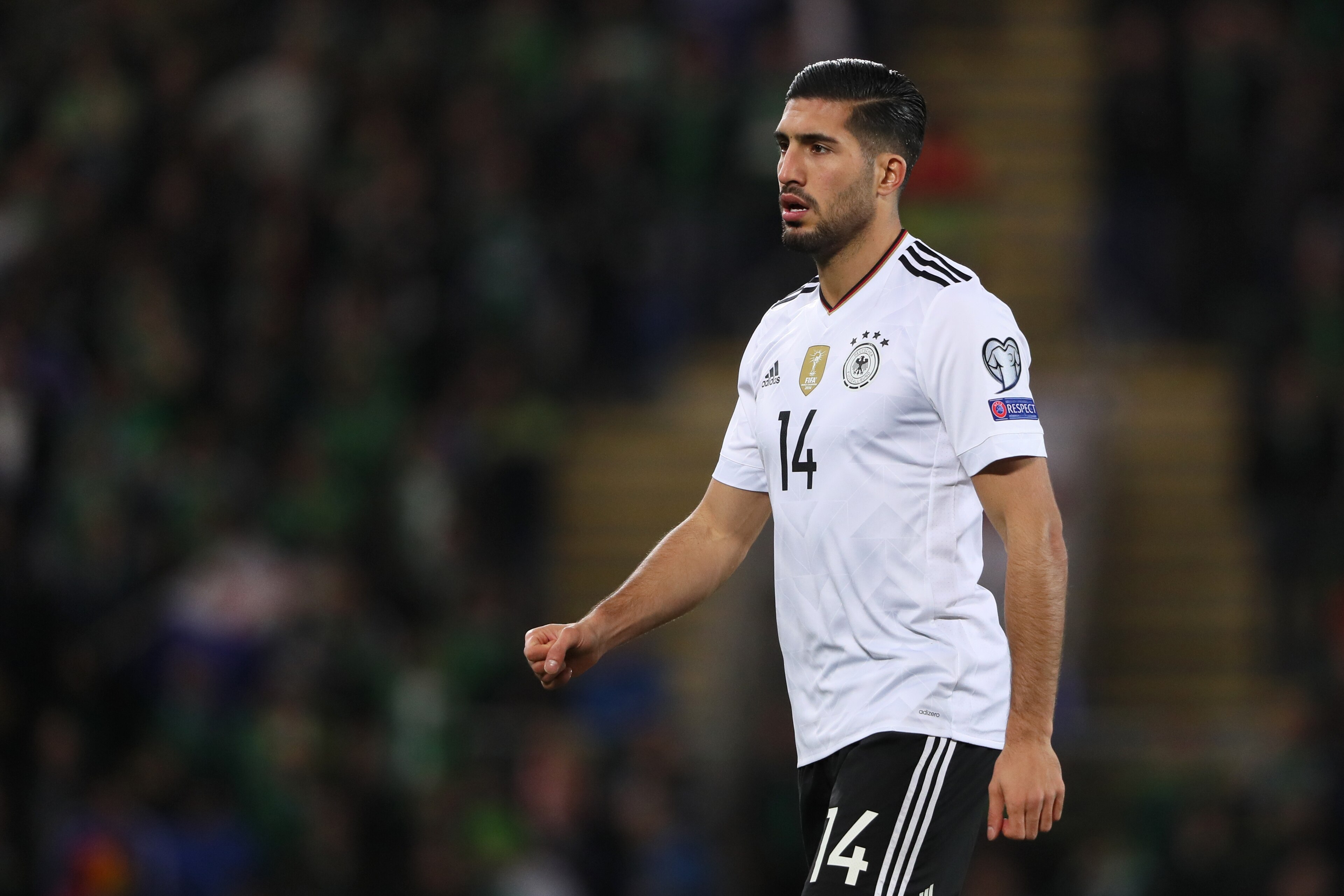 BELFAST, NORTHERN IRELAND - OCTOBER 05:  Emre Can of Germany looks on  during the FIFA 2018 World Cup Qualifier between Northern Ireland and Germany at Windsor Park on October 5, 2017 in Belfast, Northern Ireland. (Photo by Matthew Ashton - AMA/Getty Imag