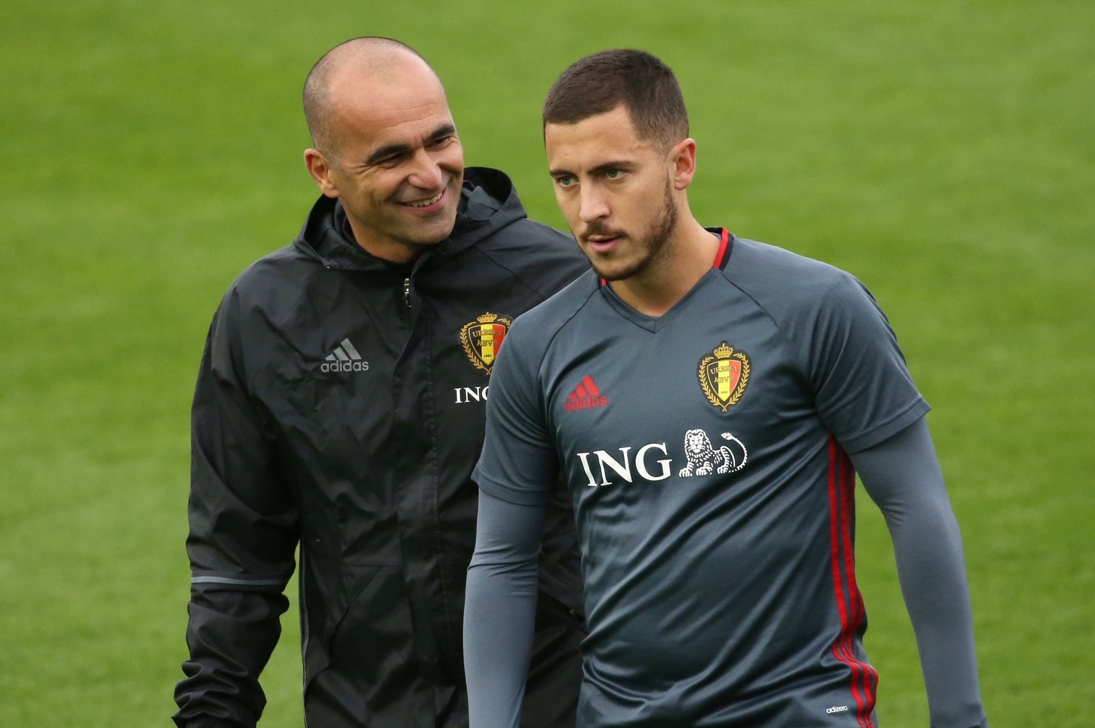 20171002 - Tubize, Belgium / Training Red Devils /'nRoberto MARTINEZ - Eden HAZARD'nPicture Vincent Van Doornick /  Isosport