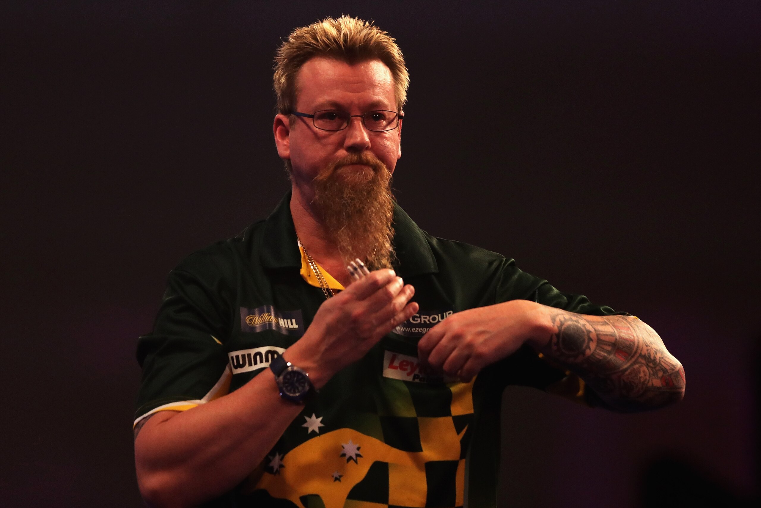 LONDON, ENGLAND - DECEMBER 23:  Simon Whitlock of Australia looks on, after losing his match against Darren Webster of Great Britain during day nine of the 2017 William Hill PDC World Darts Championships at Alexandra Palace on December 23, 2016 in London,