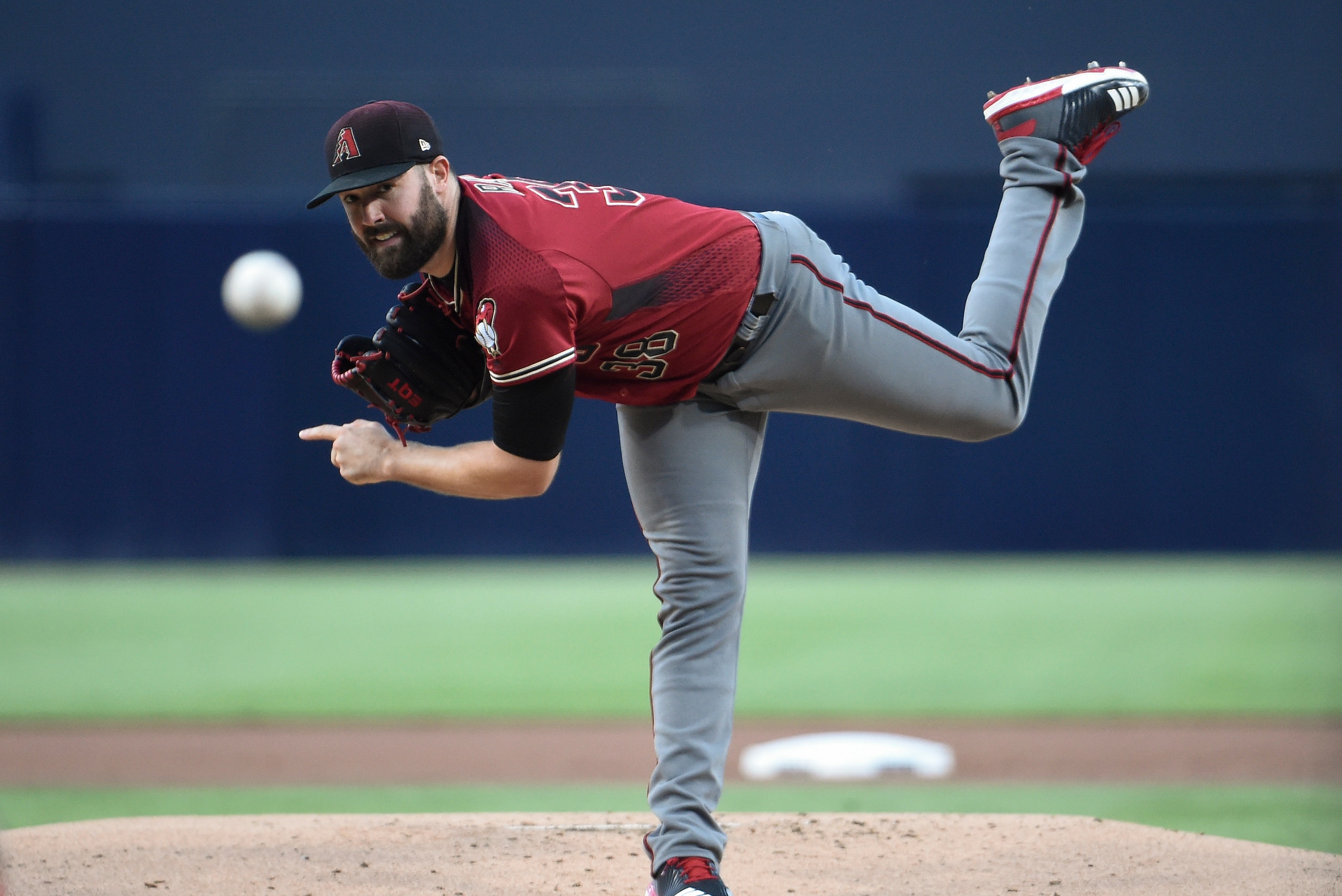 SAN DIEGO, CA - SEPTEMBER 20: Robbie Ray #38 of the Arizona Diamondbacks pitches during the first inning of a baseball game against the San Diego Padres at PETCO Park on September 20, 2017 in San Diego, California. (Photo by Denis Poroy/Getty Images)