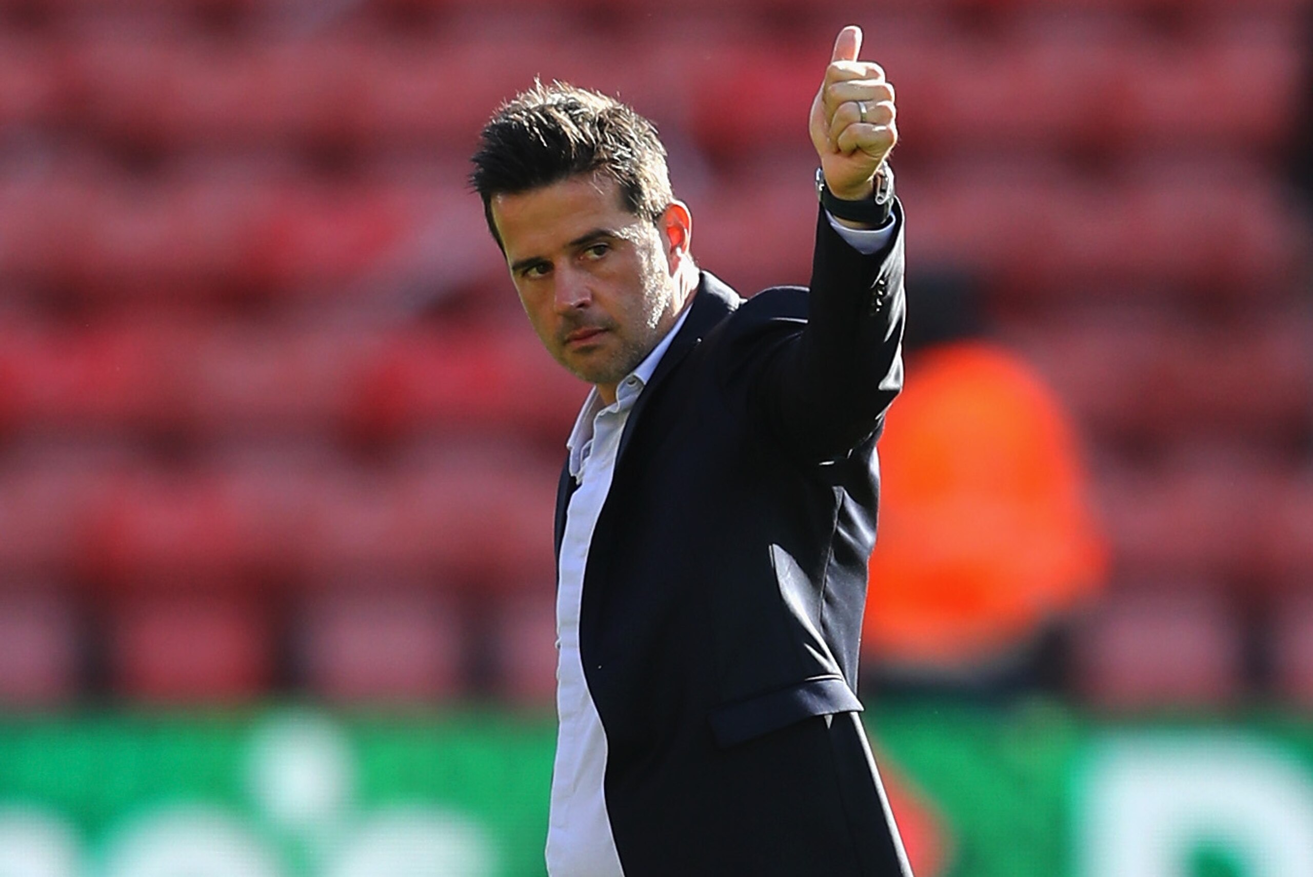 SOUTHAMPTON, ENGLAND - SEPTEMBER 09:  Marco Silva, Manager of Watford celebrates after the full time whistle during the Premier League match between Southampton and Watford at St Mary's Stadium on September 9, 2017 in Southampton, England.  (Photo by Warr