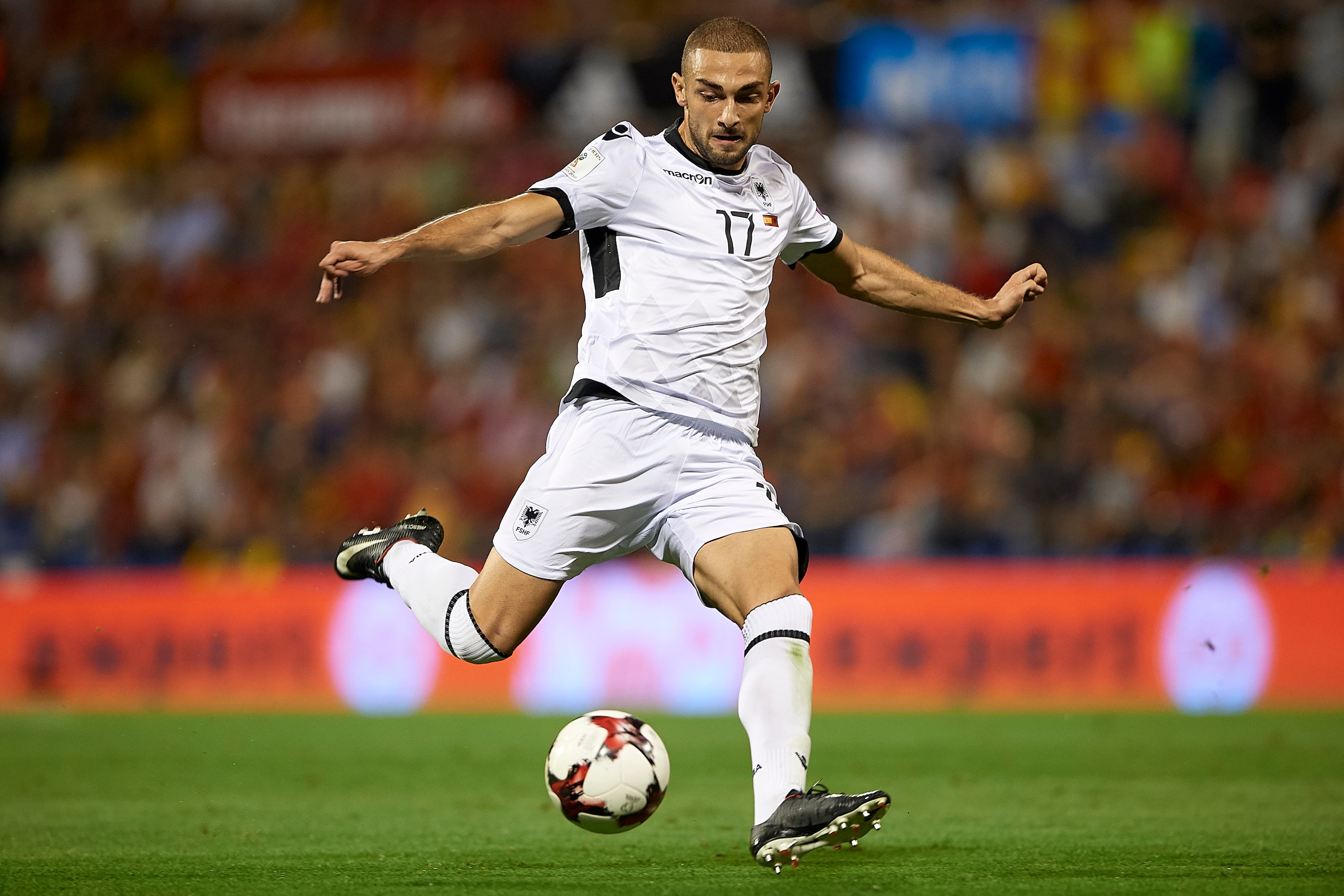 ALICANTE, SPAIN - OCTOBER 06: Eros Grezda of Albania in action during the FIFA 2018 World Cup Qualifier between Spain and Albania at Rico Perez Stadium on October 6, 2017 in Alicante, Spain. (Photo by Manuel Queimadelos Alonso/Getty Images) ALICANTE, SPAIN - OCTOBER 06: Eros Grezda of Albania in action during the FIFA 2018 World Cup Qualifier between Spain and Albania at Rico Perez Stadium on October 6, 2017 in Alicante, Spain. (Photo by Manuel Queimadelos Alonso/Getty Images)