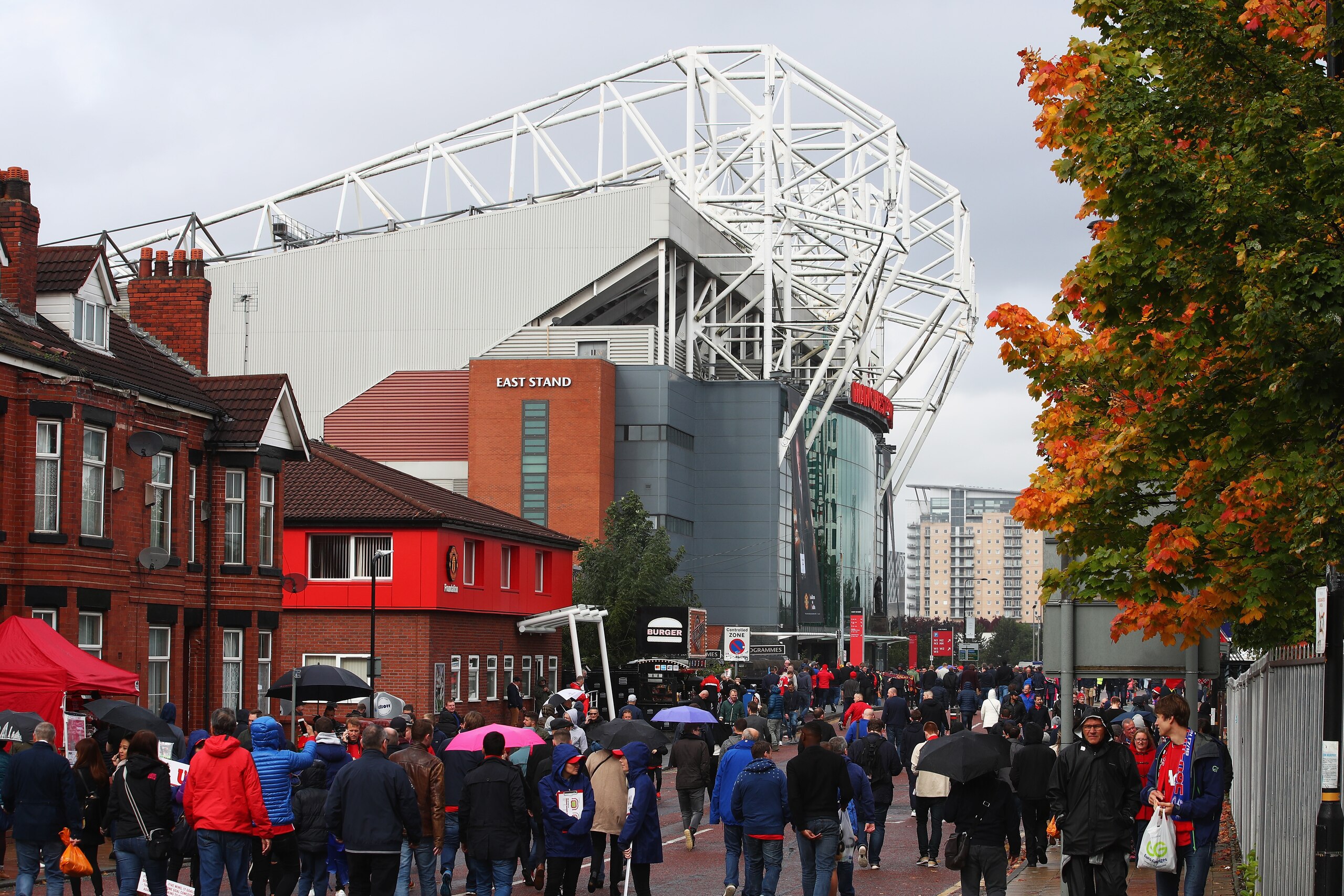 MANCHESTER, ENGLAND - SEPTEMBER 30: General view outside the stadium as fans arrive at the stadium prior to the Premier League match between Manchester United and Crystal Palace at Old Trafford on September 30, 2017 in Manchester, England.  (Photo by Cliv