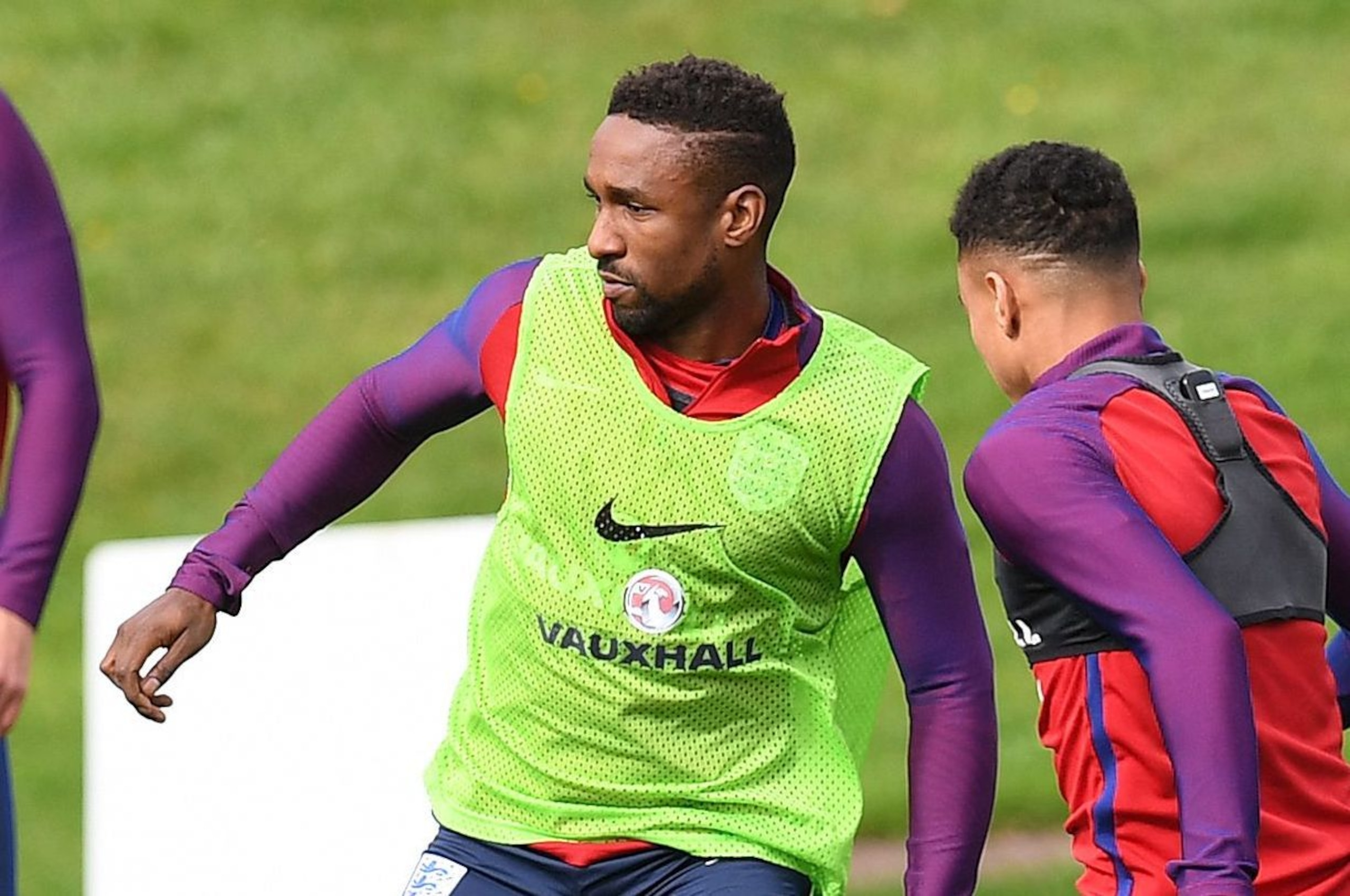 England's striker Harry Kane (L), England's striker Jermain Defoe (2L) and England's midfielder Jesse Lingard attend a team training session at St George's Park in Burton-on-Trent on October 2, 2017, as part of an England football team media day ahead of 