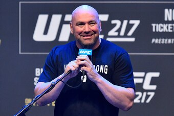 LAS VEGAS, NV - OCTOBER 06:   UFC president Dana White hosts the UFC 217 news conference inside T-Mobile Arena on October 6, 2017 in Las Vegas, Nevada. (Photo by Jeff Bottari/Zuffa LLC/Zuffa LLC via Getty Images)