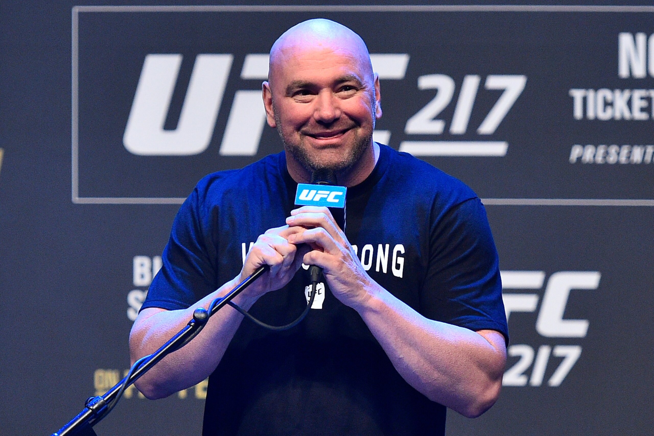 LAS VEGAS, NV - OCTOBER 06: UFC president Dana White hosts the UFC 217 news conference inside T-Mobile Arena on October 6, 2017 in Las Vegas, Nevada. (Photo by Jeff Bottari/Zuffa LLC/Zuffa LLC via Getty Images) LAS VEGAS, NV - OCTOBER 06: UFC president Dana White hosts the UFC 217 news conference inside T-Mobile Arena on October 6, 2017 in Las Vegas, Nevada. (Photo by Jeff Bottari/Zuffa LLC/Zuffa LLC via Getty Images)