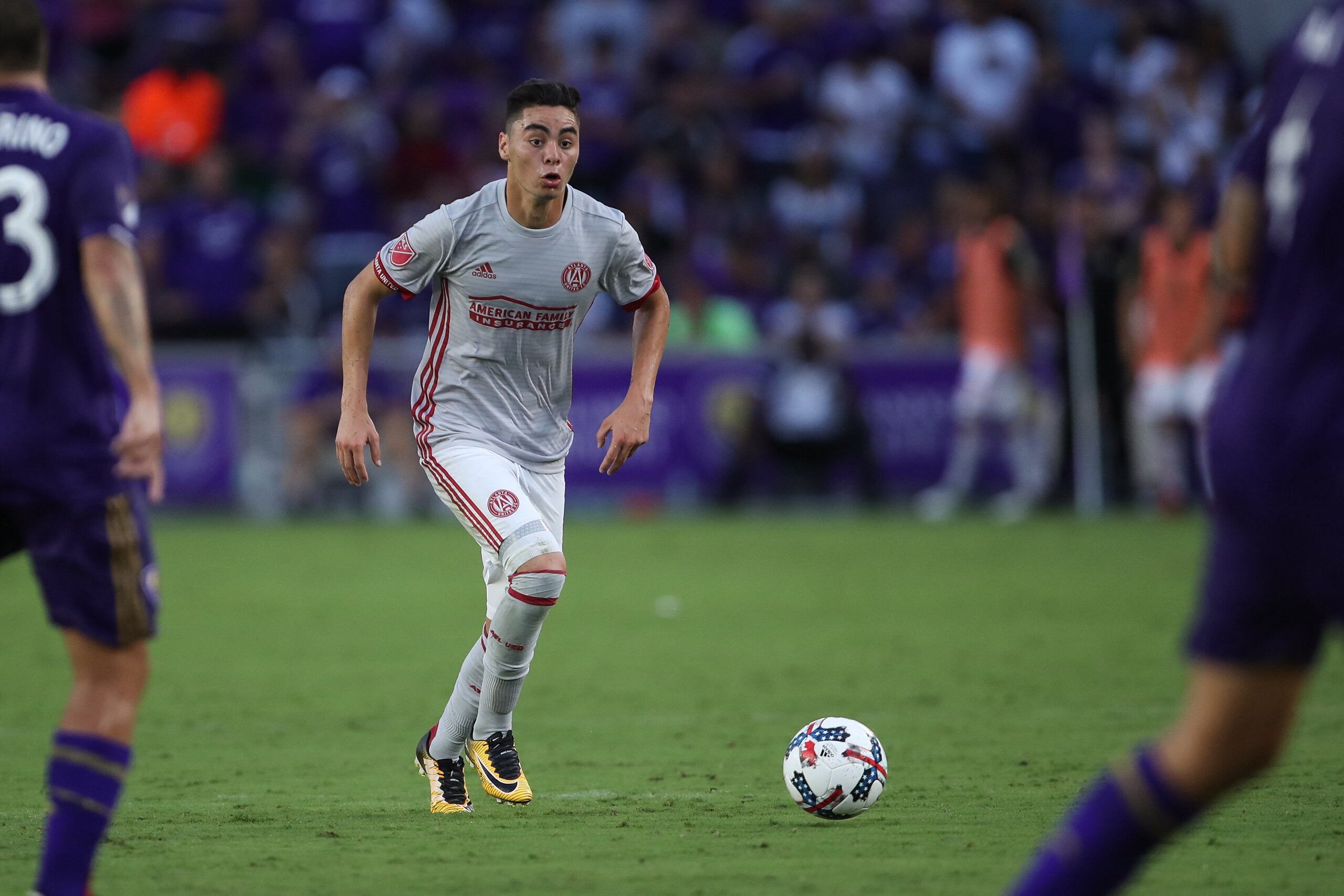 ORLANDO, FL - JULY 21: Miguel Almiron of Atlanta United during the MLS match between Atlanta United and Orlando City at Orlando City Stadium on July 21, 2017 in Orlando, Florida. (Photo by Robbie Jay Barratt - AMA/Getty Images)