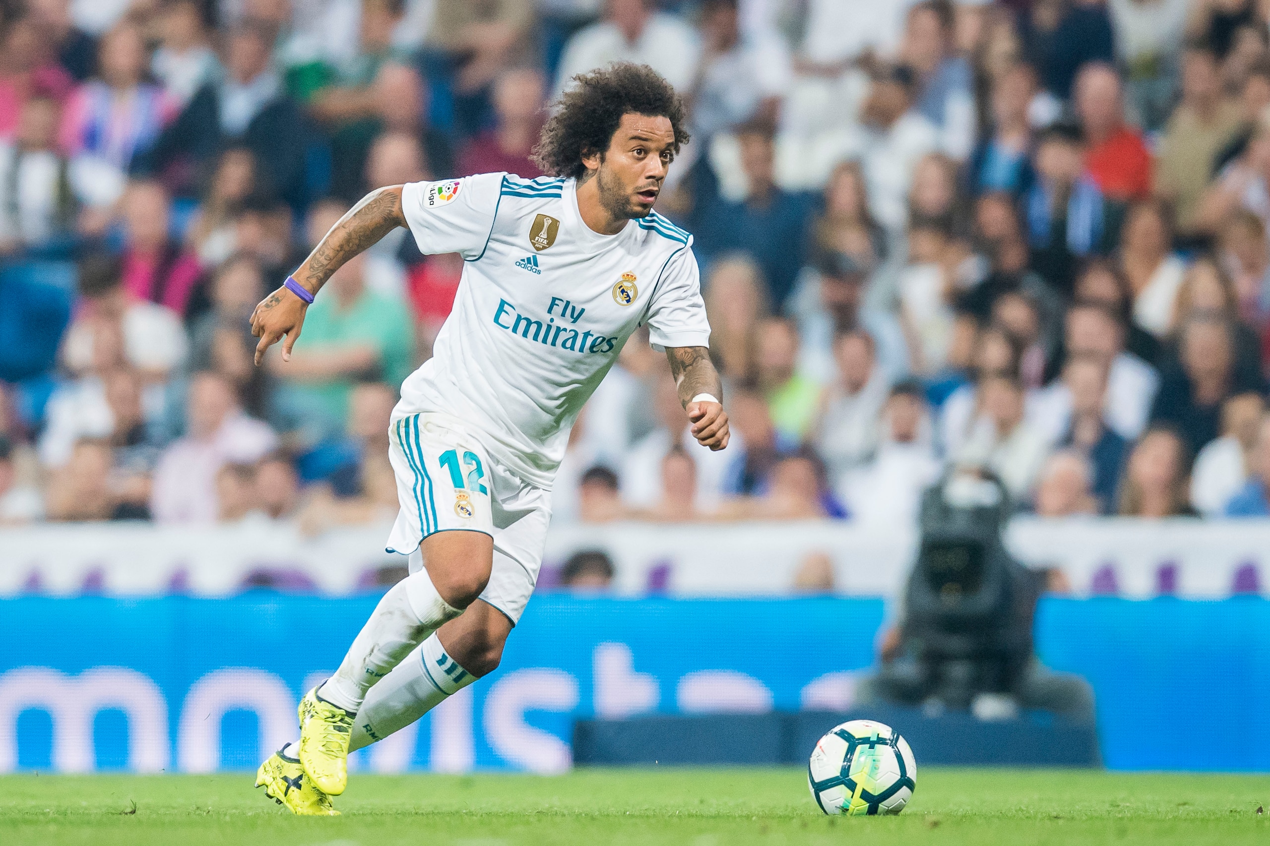 MADRID, SPAIN - SEPTEMBER 20: Marcelo Vieira Da Silva of Real Madrid in action  during the La Liga 2017-18 match between Real Madrid and Real Betis at Estadio Santiago Bernabeu on 20 September 2017 in Madrid, Spain. (Photo by Power Sport Images/Getty Imag