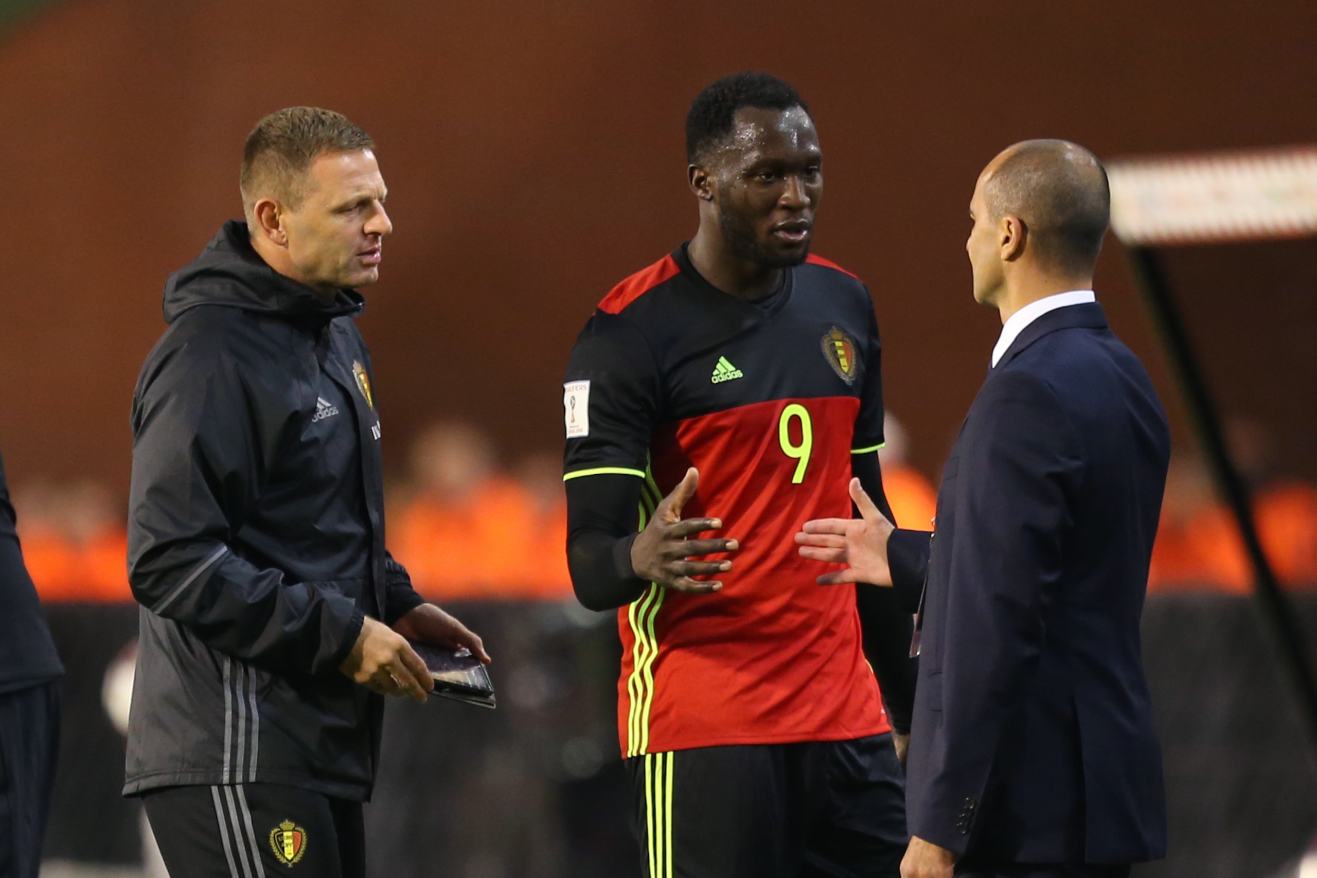 20161007 - Brussels, Belgium / FIFA WC 2018 QUALIFYING MATCH : BELGIUM vs BOSNIA AND HERZEGOVINA / 'nRomelu LUKAKU - Roberto MARTINEZ (Head coach)'nEUROPEAN QUALIFIERS / QUALIFYING ROUND GROUP H / FOOTBALL / VOETBAL / SOCCER / RODE DUIVELS / DIABLES ROUGE