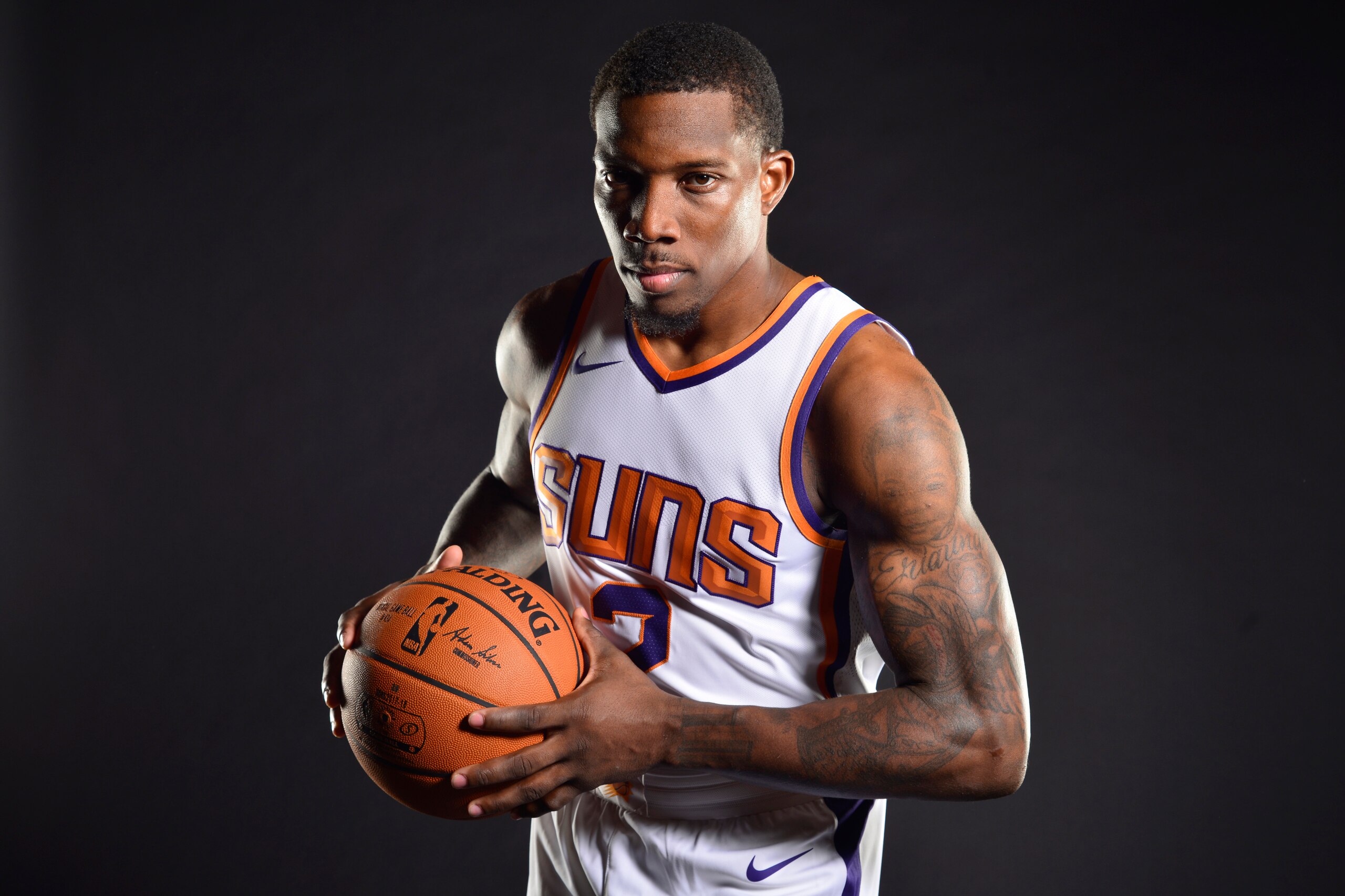 PHOENIX, AZ - SEPTEMBER 25: Eric Bledsoe #2 of the Phoenix Suns poses for a portrait at the Talking Stick Resort Arena in Phoenix, Arizona. NOTE TO USER: User expressly acknowledges and agrees that, by downloading and or using this Photograph, user is con PHOENIX, AZ - SEPTEMBER 25: Eric Bledsoe #2 of the Phoenix Suns poses for a portrait at the Talking Stick Resort Arena in Phoenix, Arizona. NOTE TO USER: User expressly acknowledges and agrees that, by downloading and or using this Photograph, user is con