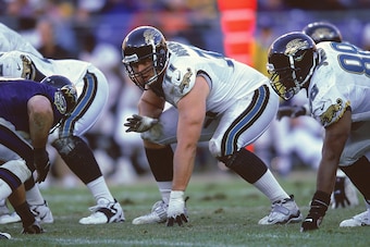 28 Nov 1999: Tony Boselli #71 of the Jacksonville Jaguars is ready on the field during the game against the Baltimore Ravens at the PSI Net Stadium in Baltimore, Maryland. The Jaguars defeated the Ravens 30-23.