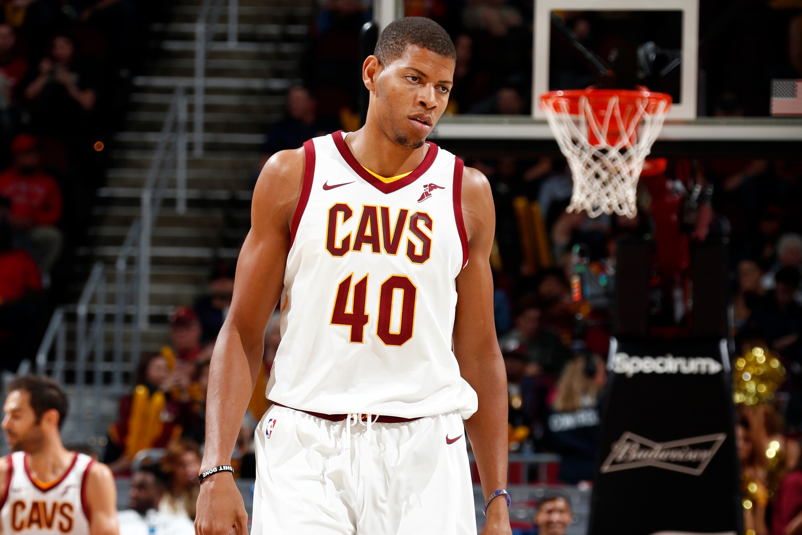CLEVELAND, OH - OCTOBER 6: Edy Tavares #40 of the Cleveland Cavaliers reacts during the preseason game against the Indiana Pacers on October 6, 2017 at Quicken Loans Arena in Cleveland, Ohio.  NOTE TO USER: User expressly acknowledges and agrees that, by 