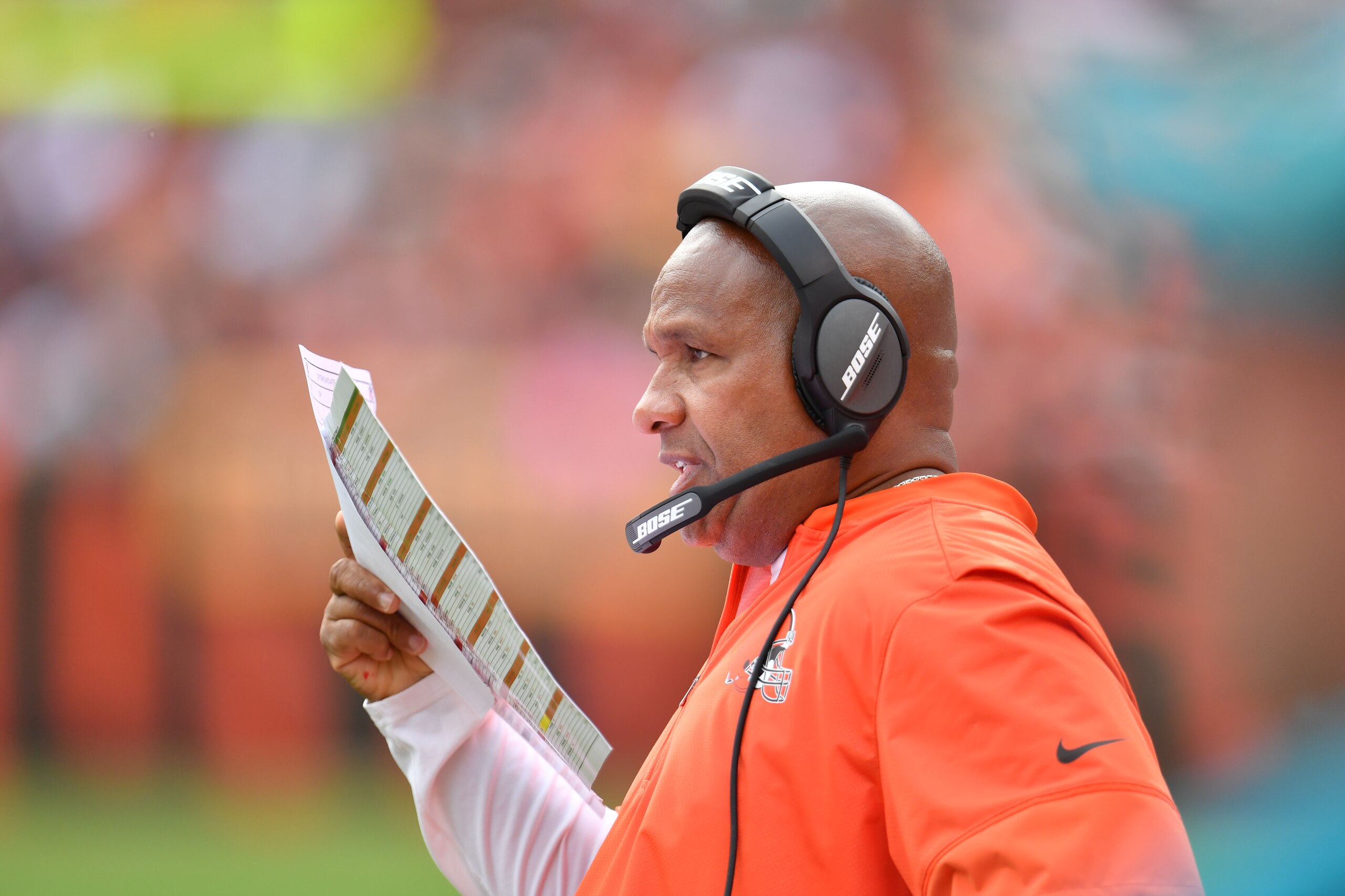 CLEVELAND, OH - OCTOBER 08: Head coach Hue Jackson of the Cleveland Browns looks on in the second half against the New York Jets at FirstEnergy Stadium on October 8, 2017 in Cleveland, Ohio. (Photo by Jason Miller/Getty Images)