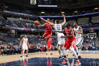 MEMPHIS, TN - OCTOBER 11:  Chris Paul #3 of the Houston Rockets drives to the basket during a preseason game against the Memphis Grizzlies on October 11, 2017 at FedExForum in Memphis, Tennessee. NOTE TO USER: User expressly acknowledges and agrees that, 