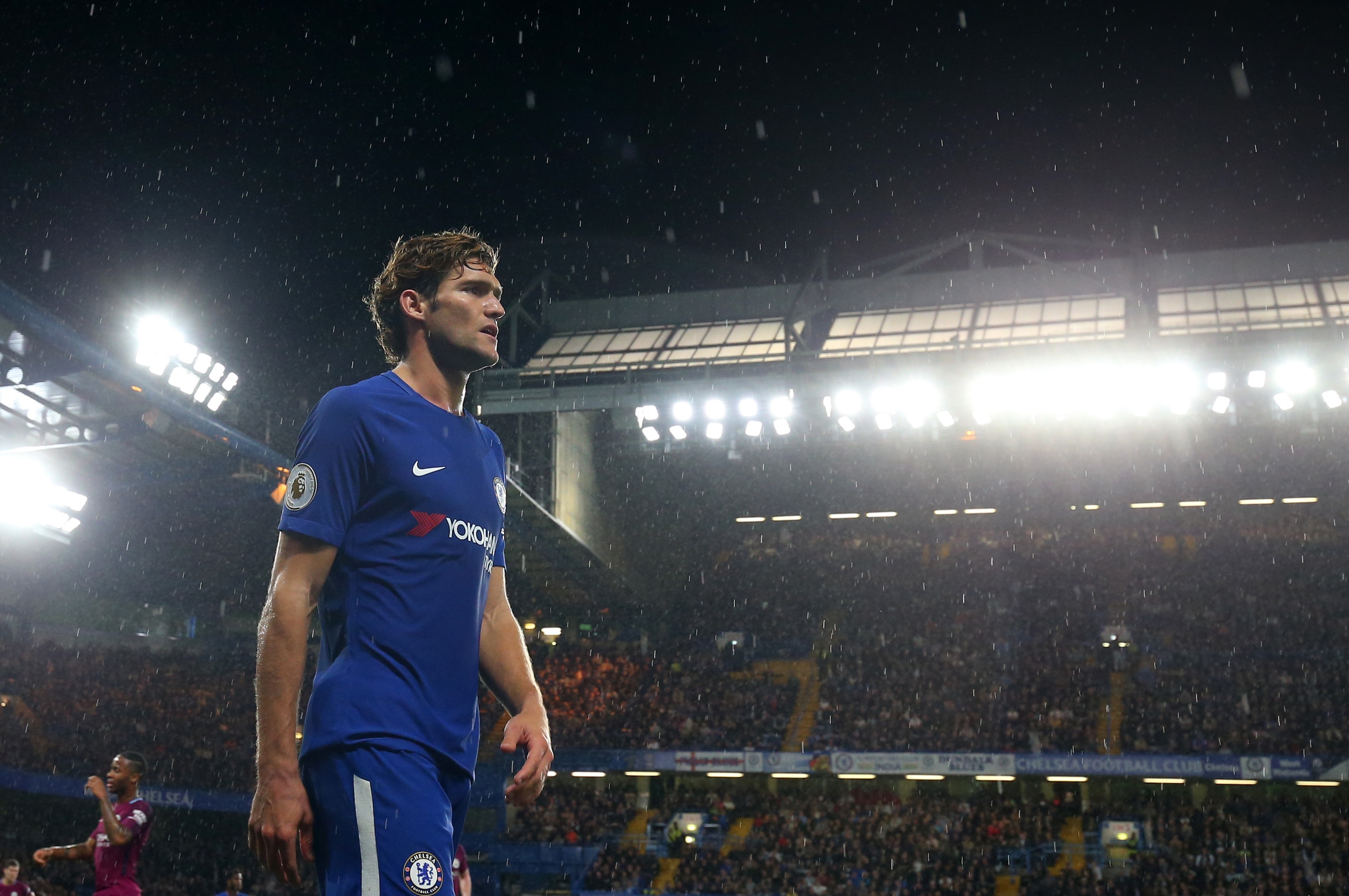 LONDON, ENGLAND - SEPTEMBER 30: Marcos Alonso of Chelsea during the Premier League match between Chelsea and Manchester City at Stamford Bridge on September 30, 2017 in London, England. (Photo by Catherine Ivill - AMA/Getty Images)