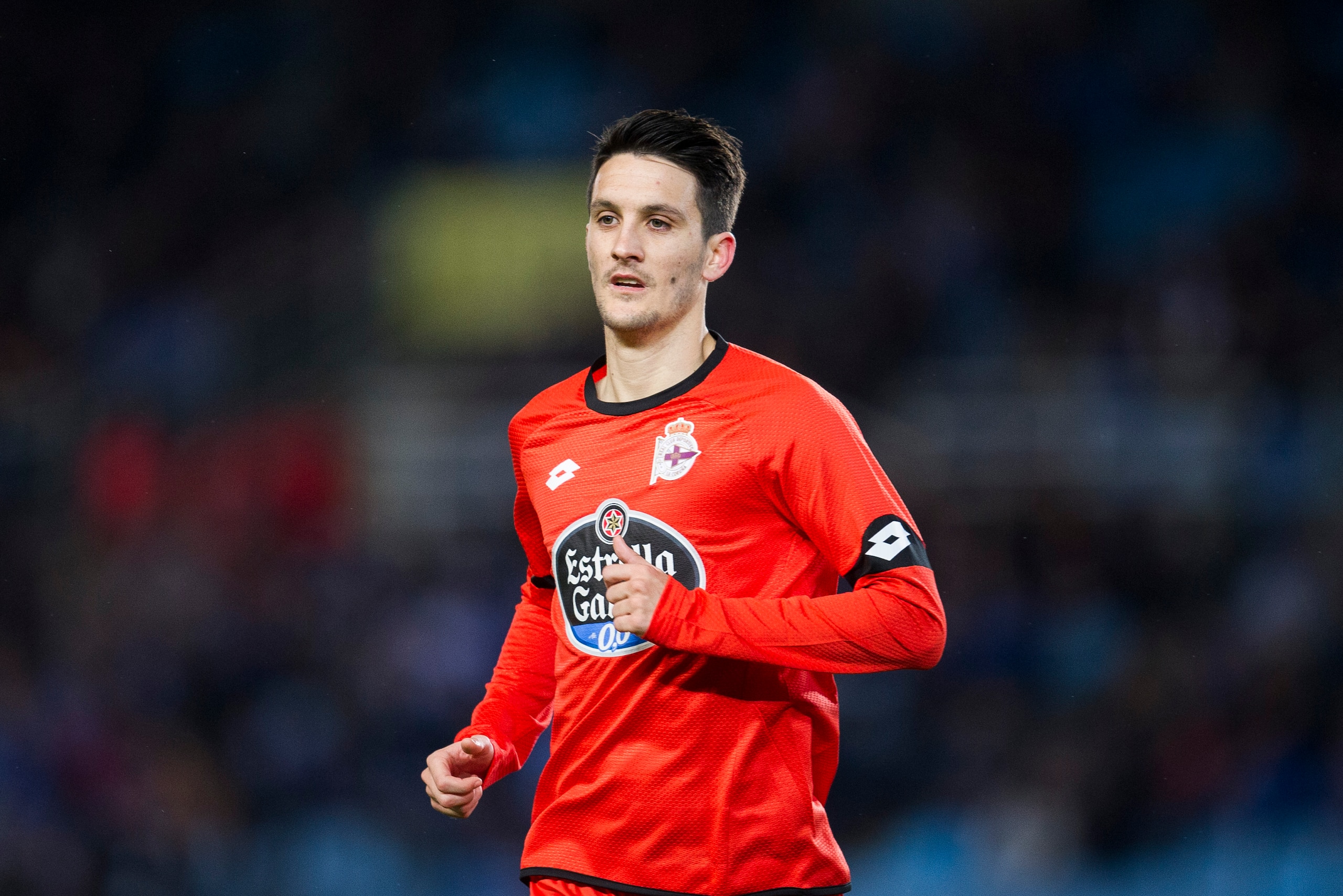 SAN SEBASTIAN, SPAIN - JANUARY 16:  Luis Alberto Romero of Deportivo La Coruna reacts during the La Liga match between Real Sociedad de Futbol and RC Deportivo La Coruna at Estadio Anoeta on January 16, 2016 in San Sebastian, Spain.  (Photo by Juan Manuel