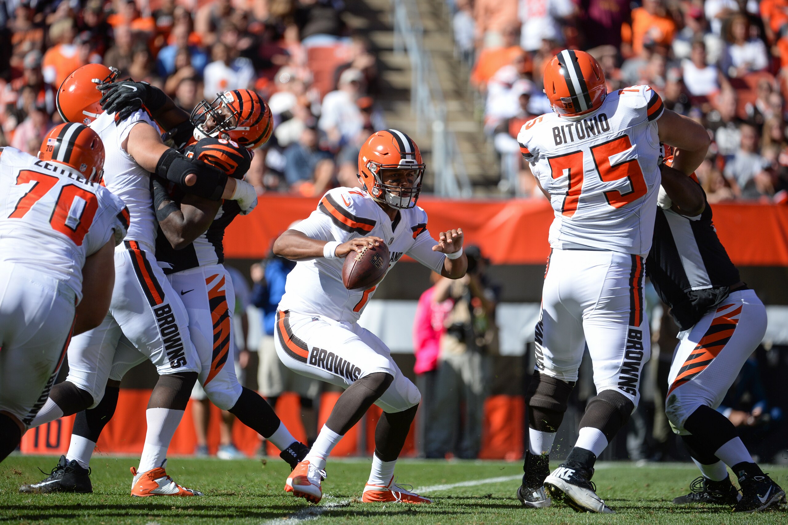 “He’s been drafted as The Guy who’s going to start the turnaround,” running back Duke Johnson says. “Week in and week out, he has a lot of pressure on him.” “He’s been drafted as The Guy who’s going to start the turnaround,” running back Duke Johnson says. “Week in and week out, he has a lot of pressure on him.”