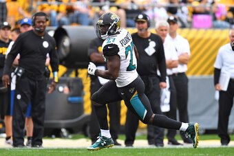 PITTSBURGH, PA - OCTOBER 08:  Leonard Fournette #27 of the Jacksonville Jaguars in action during the game against the Pittsburgh Steelers at Heinz Field on October 8, 2017 in Pittsburgh, Pennsylvania. (Photo by Joe Sargent/Getty Images) *** Local Caption 