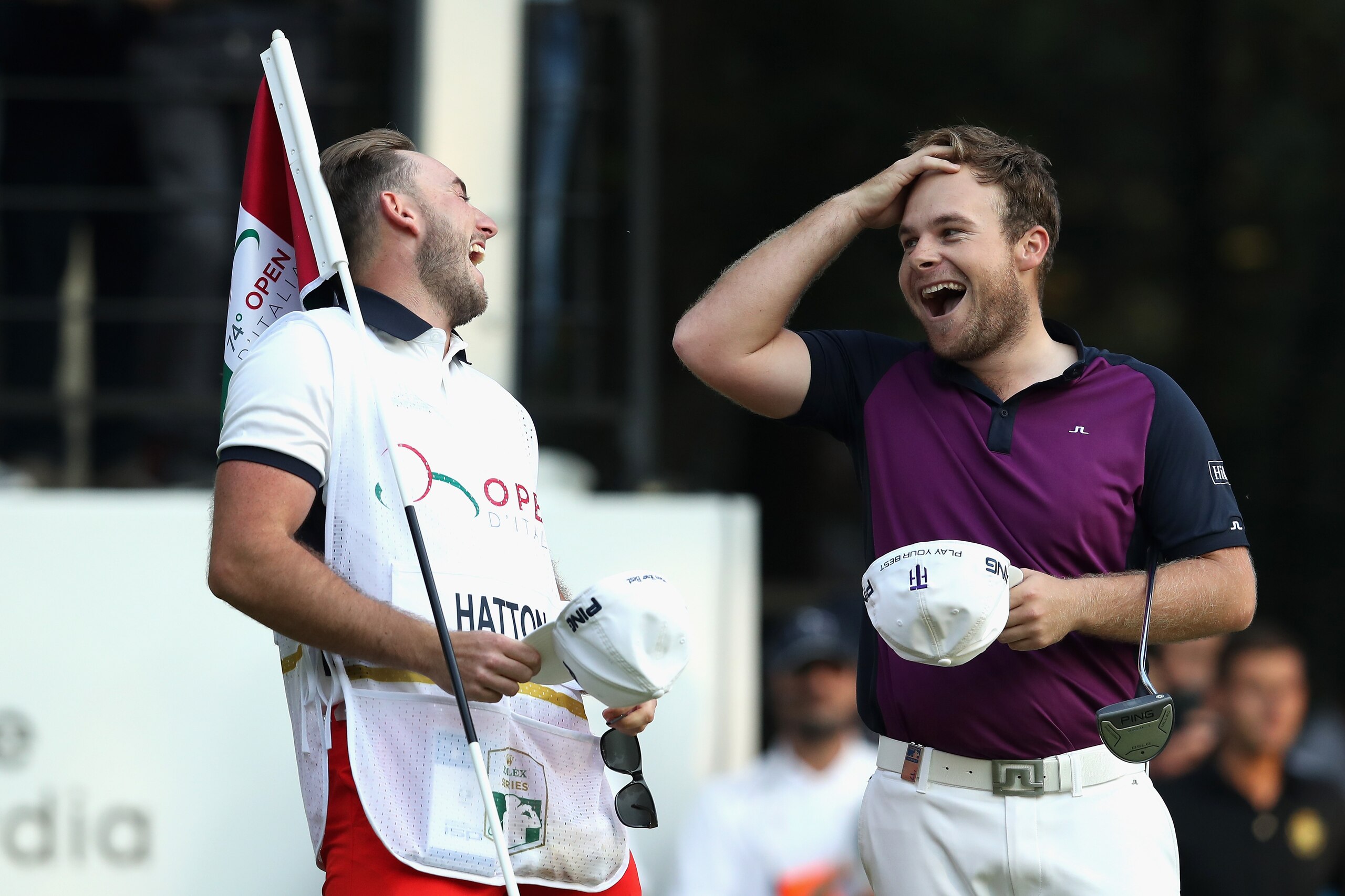 MONZA, ITALY - OCTOBER 15:  Tyrrell Hatton of England celebrates victory during the final round of the 2017 Italian Open at Golf Club Milano - Parco Reale di Monza on October 15, 2017 in Monza, Italy.  (Photo by Christopher Lee/Getty Images)