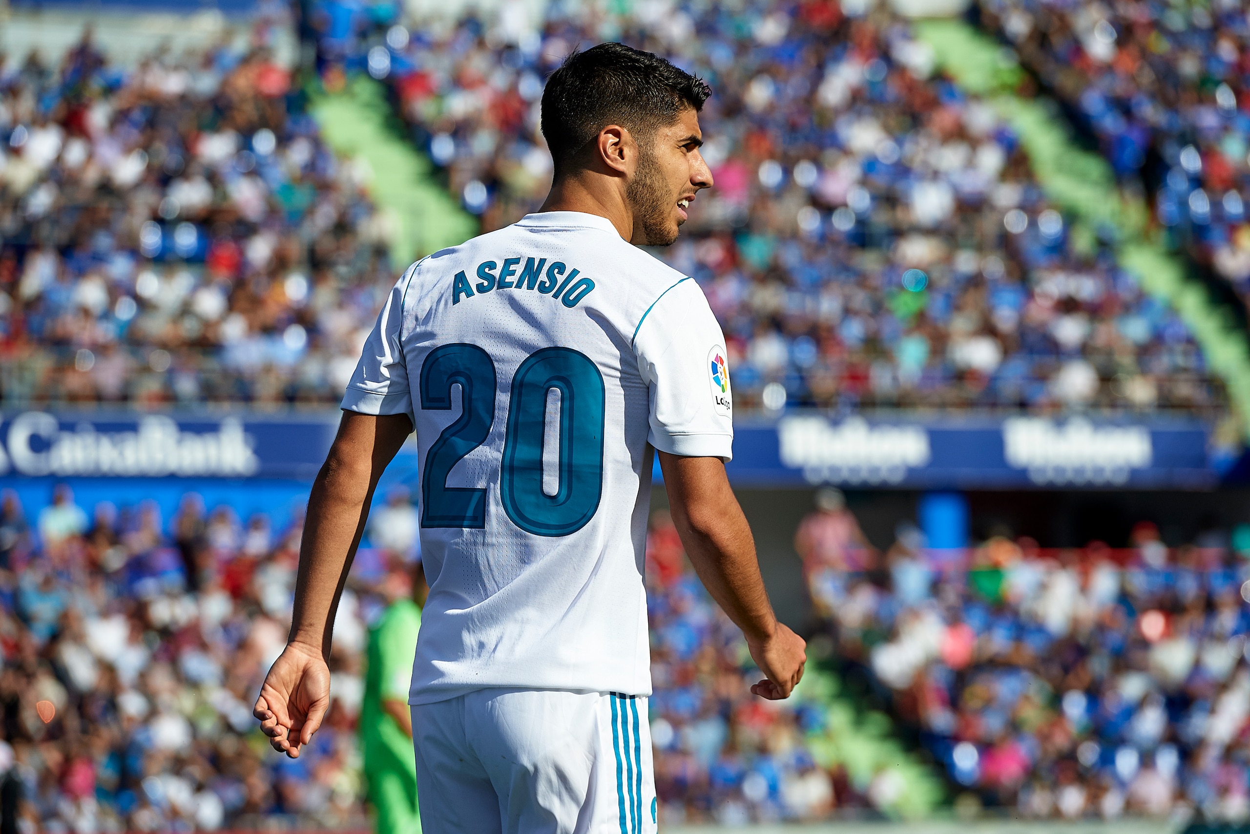 GETAFE, SPAIN - OCTOBER 14:  Marco Asensio of Real Madrid looks on during the La Liga match between Getafe and Real Madrid at Estadio Coliseum Alfonso Perez on October 14, 2017 in Getafe, Spain.  (Photo by fotopress/Getty Images)