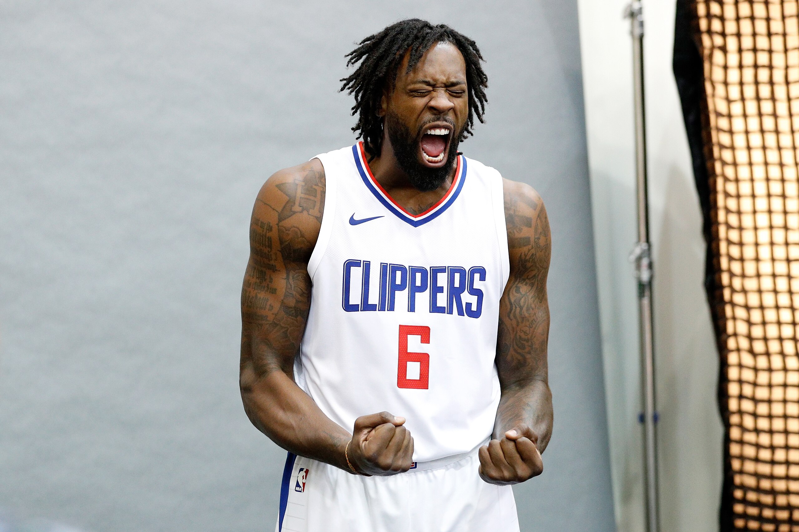 PLAYA VISTA, CA - SEPTEMBER 25:  DeAndre Jordan #6 of the Los Angeles Clippers poses for a photo during media day at the Los Angeles Clippers Training Center on September 25, 2017 in Playa Vista, California.  NOTE TO USER: User expressly acknowledges and 