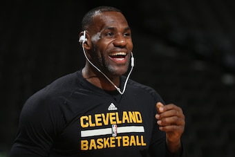 DENVER, CO - DECEMBER 29:  LeBron James #23 of the Cleveland Cavaliers warms up prior to facing the Denver Nuggets at Pepsi Center on December 29, 2015 in Denver, Colorado. NOTE TO USER: User expressly acknowledges and agrees that, by downloading and or u