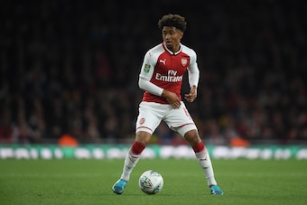 LONDON, ENGLAND - SEPTEMBER 20:  Reiss Nelson of Arsenal in action during the Carabao Cup Third Round match between Arsenal and Doncaster Rovers at Emirates Stadium on September 20, 2017 in London, England.  (Photo by Mike Hewitt/Getty Images)