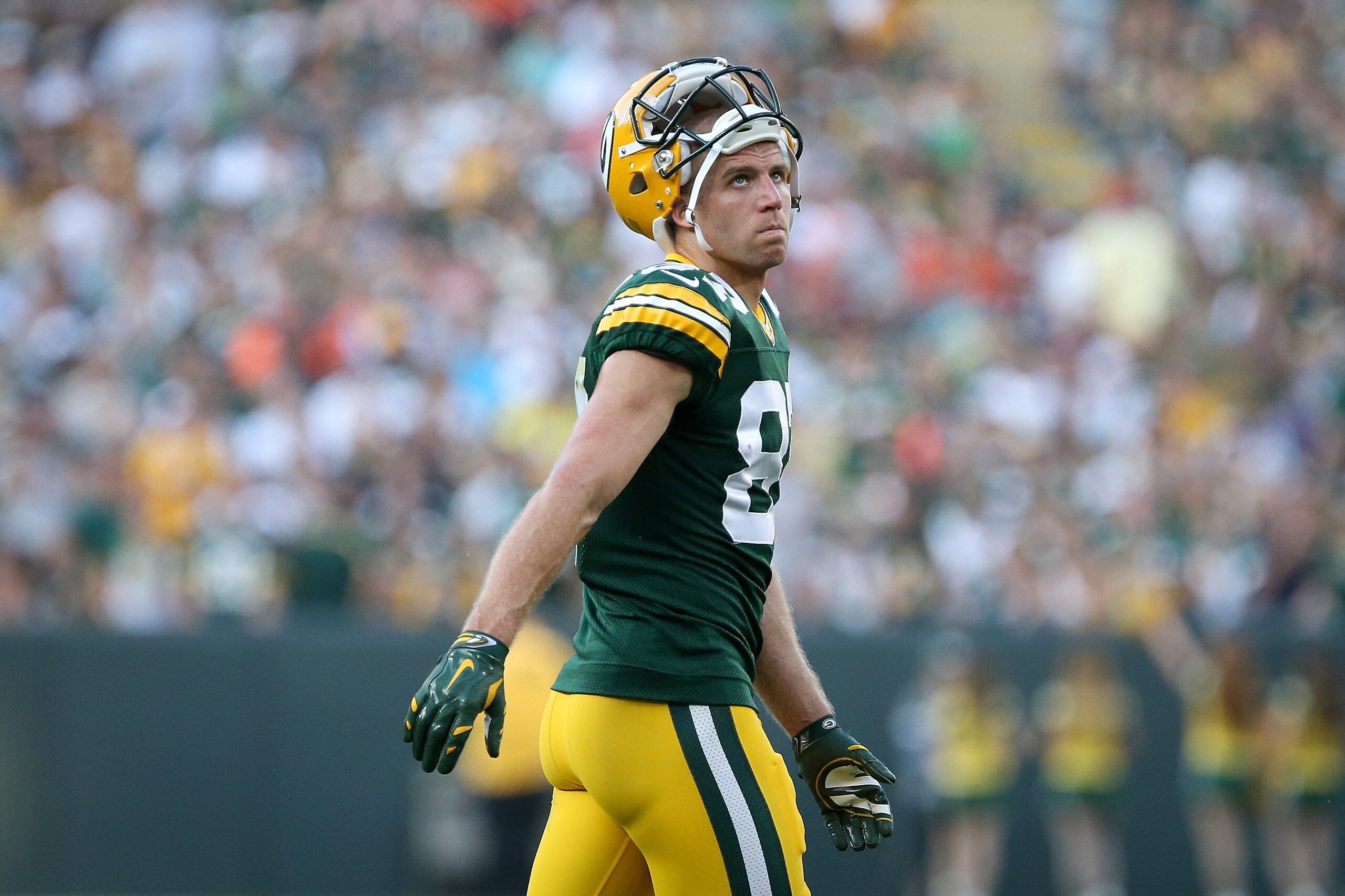 GREEN BAY, WI - SEPTEMBER 24:  Jordy Nelson #87 of the Green Bay Packers walks across the field in the third quarter against the Cincinnati Bengals at Lambeau Field on September 24, 2017 in Green Bay, Wisconsin.  (Photo by Dylan Buell/Getty Images)
