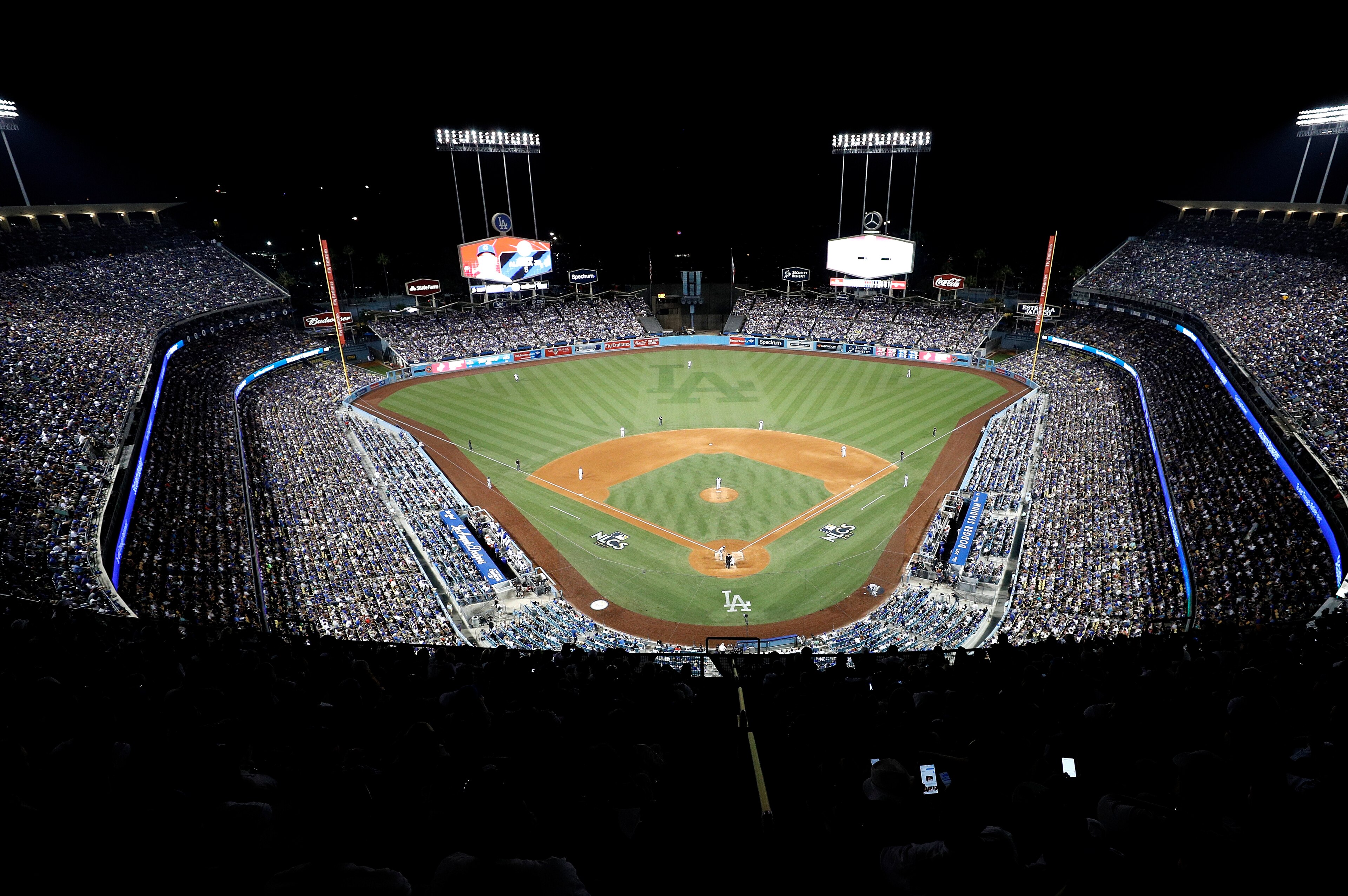 LOS ANGELES, CA - OCTOBER 15:  A general view as the Chicago Cubs take on the Los Angeles Dodgers in game two of the National League Championship Series at Dodger Stadium on October 15, 2017 in Los Angeles, California.  (Photo by Josh Lefkowitz/Getty Imag