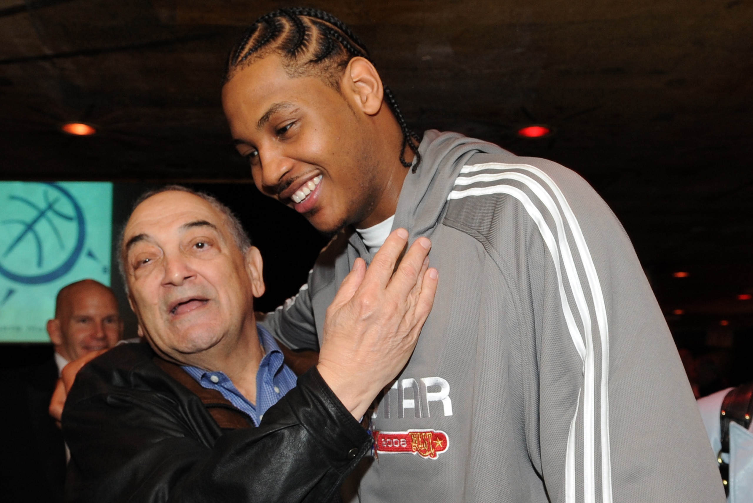 NEW ORLEANS - FEBRUARY 17: Former sports marketing executive Sonny Vaccaro (L) and Carmelo Anthony of the Denver Nuggets laugh at the BDA All-Star Brunch at the House of Blues February 17, 2008 in New Orleans, Louisiana. NOTE TO USER: User expressly ackn NEW ORLEANS - FEBRUARY 17: Former sports marketing executive Sonny Vaccaro (L) and Carmelo Anthony of the Denver Nuggets laugh at the BDA All-Star Brunch at the House of Blues February 17, 2008 in New Orleans, Louisiana. NOTE TO USER: User expressly ackn