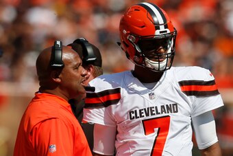 Hue Jackson (left) could be out in Cleveland if he doesn't figure things out.