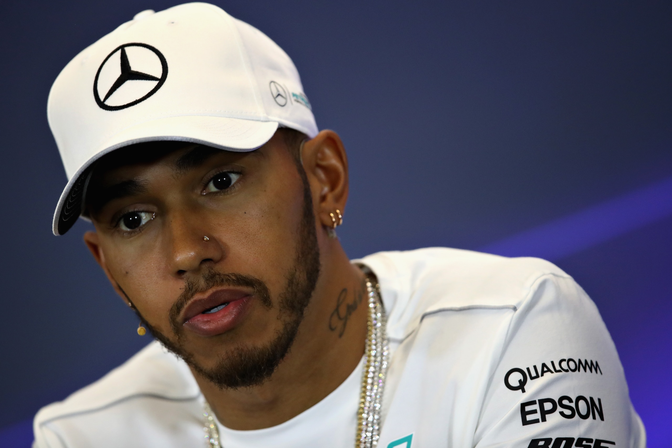 AUSTIN, TX - OCTOBER 19:  Lewis Hamilton of Great Britain and Mercedes GP in the Drivers Press Conference during previews ahead of the United States Formula One Grand Prix at Circuit of The Americas on October 19, 2017 in Austin, Texas.  (Photo by Clive M